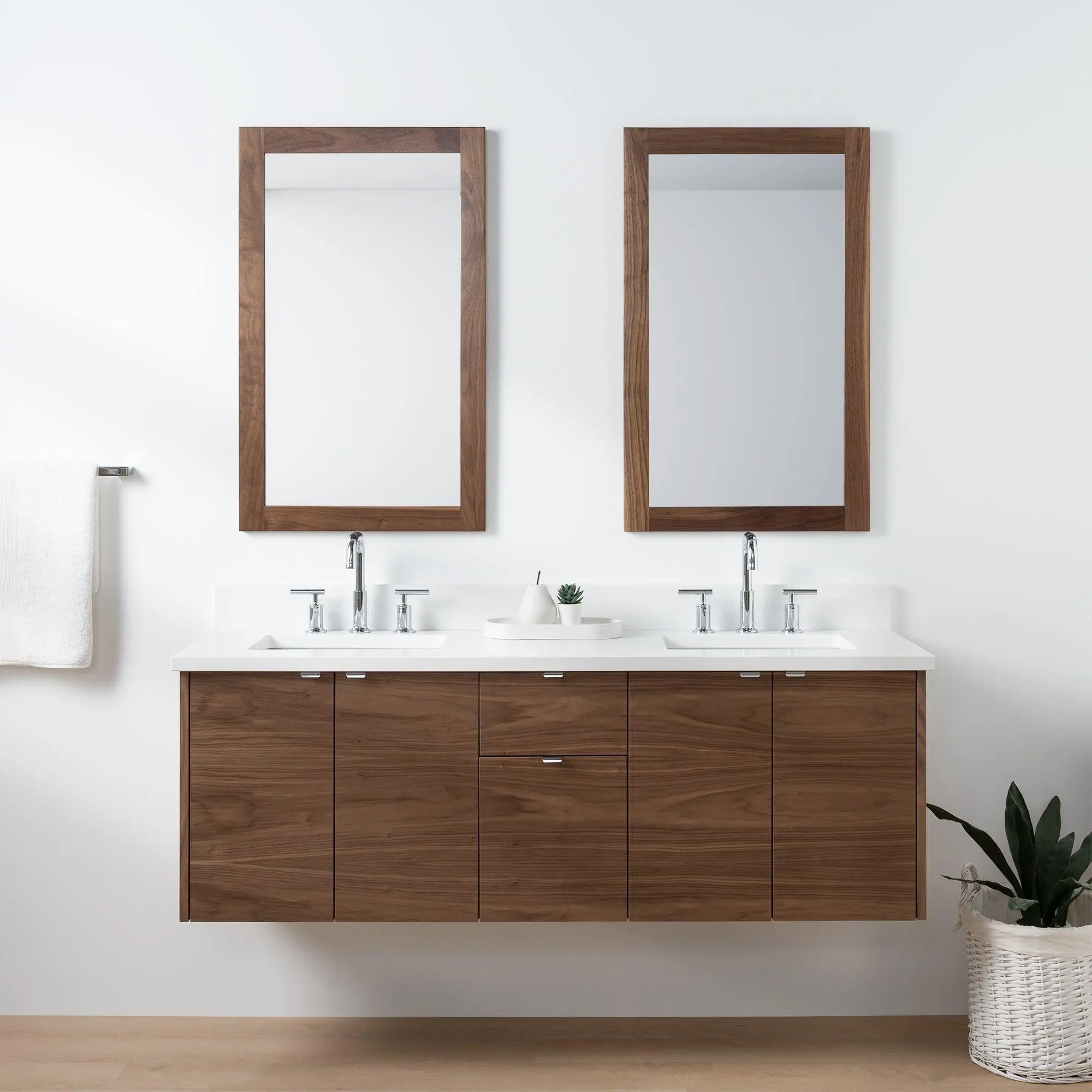 Austin SLIM 60" Wall Mount American Black Walnut Bathroom Vanity, Double Sink - Image 8
