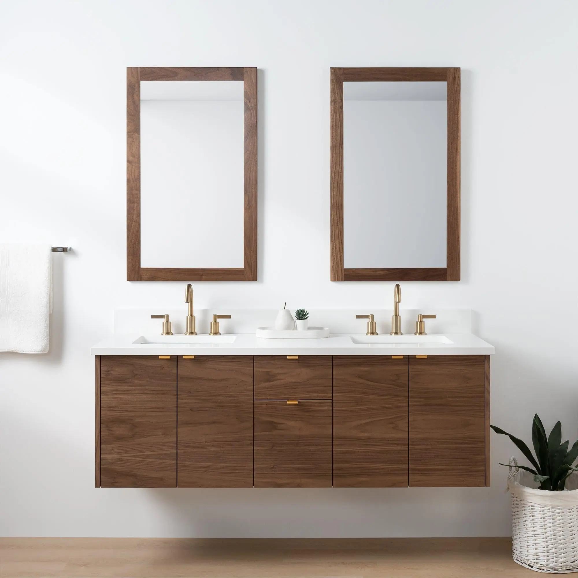Austin SLIM 60" Wall Mount American Black Walnut Bathroom Vanity, Double Sink - Image 9