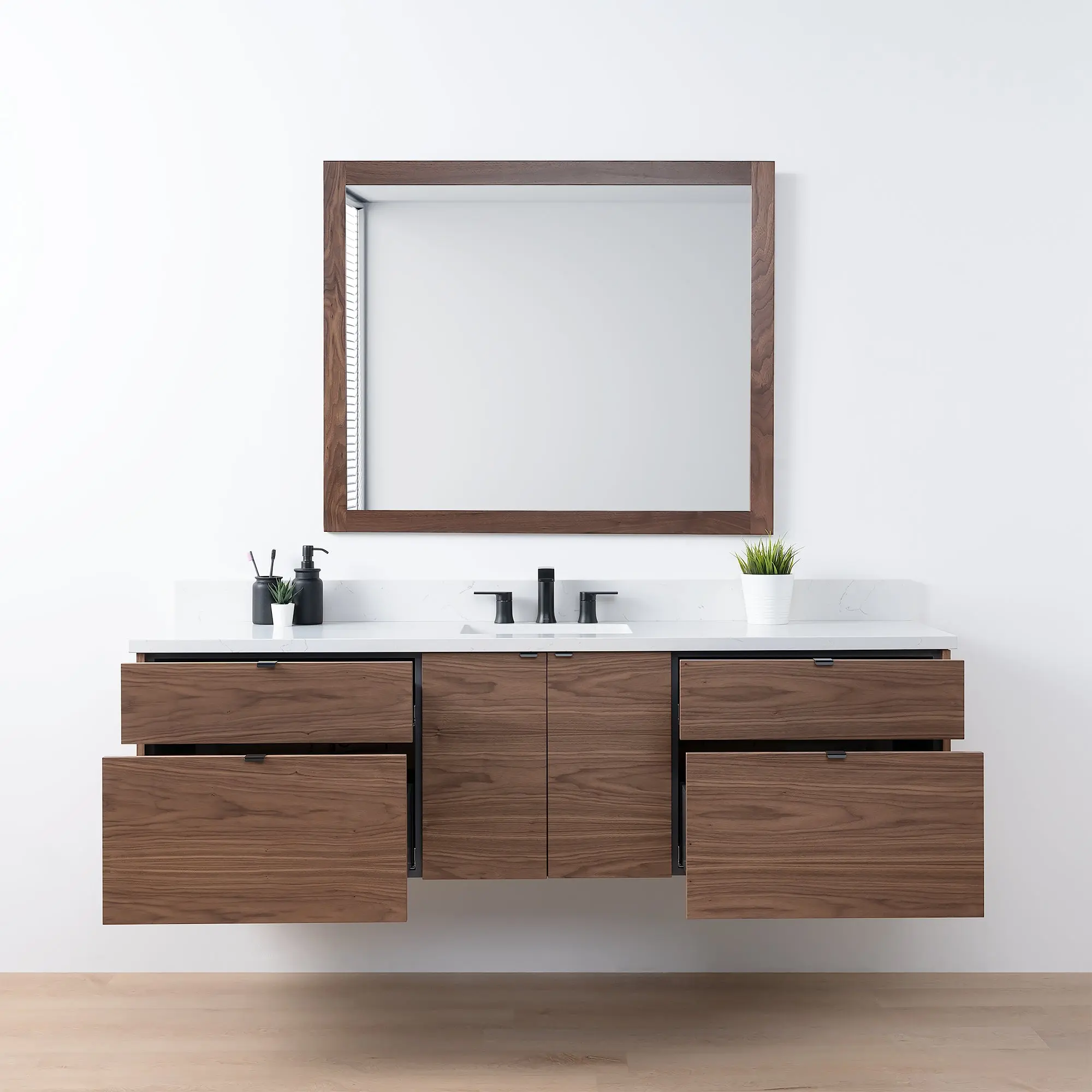 Austin SLIM 72" Wall Mount American Black Walnut Bathroom Vanity - Image 4
