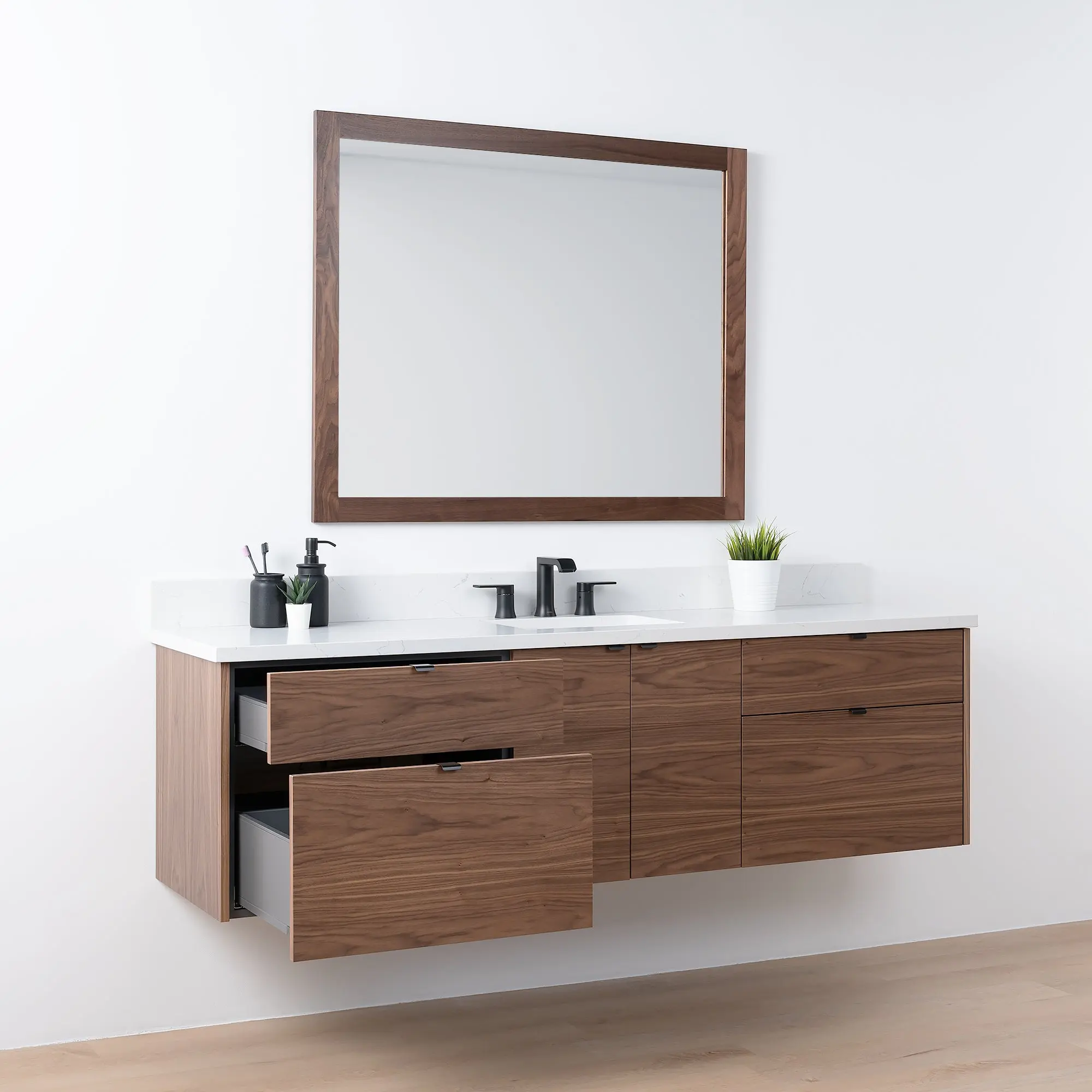 Austin SLIM 72" Wall Mount American Black Walnut Bathroom Vanity - Image 6