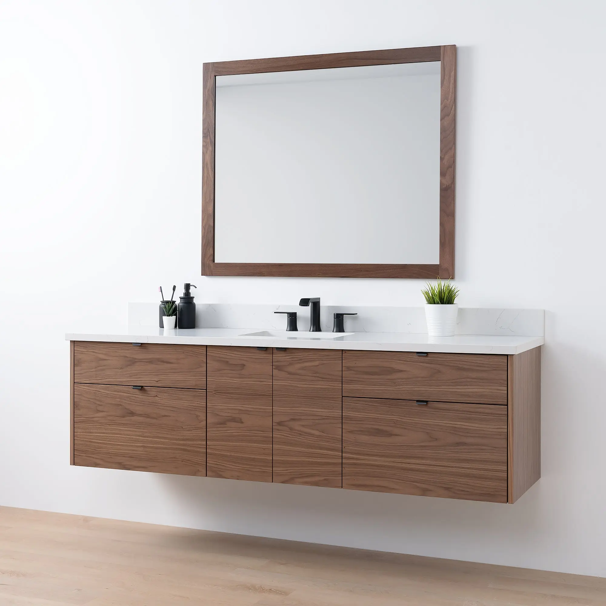 Austin SLIM 72" Wall Mount American Black Walnut Bathroom Vanity - Image 7