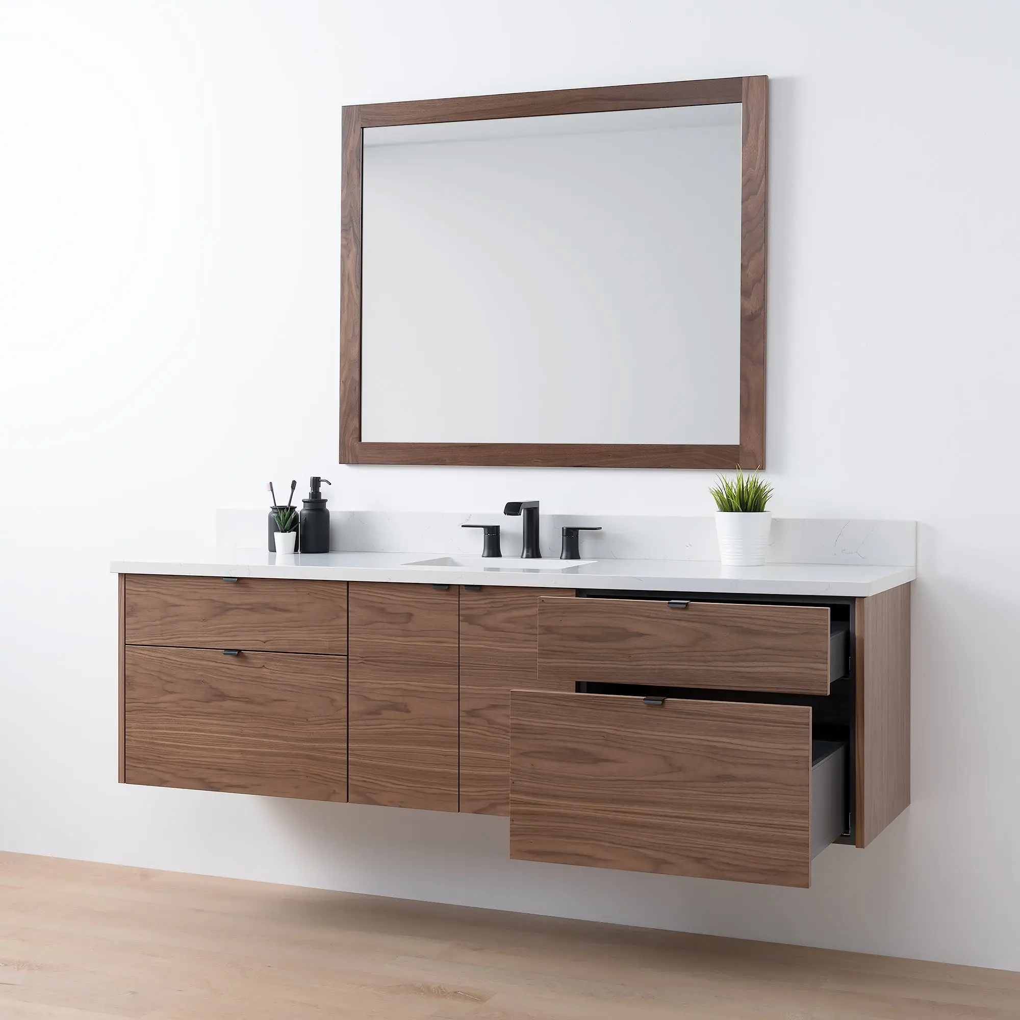 Austin SLIM 72" Wall Mount American Black Walnut Bathroom Vanity - Image 9