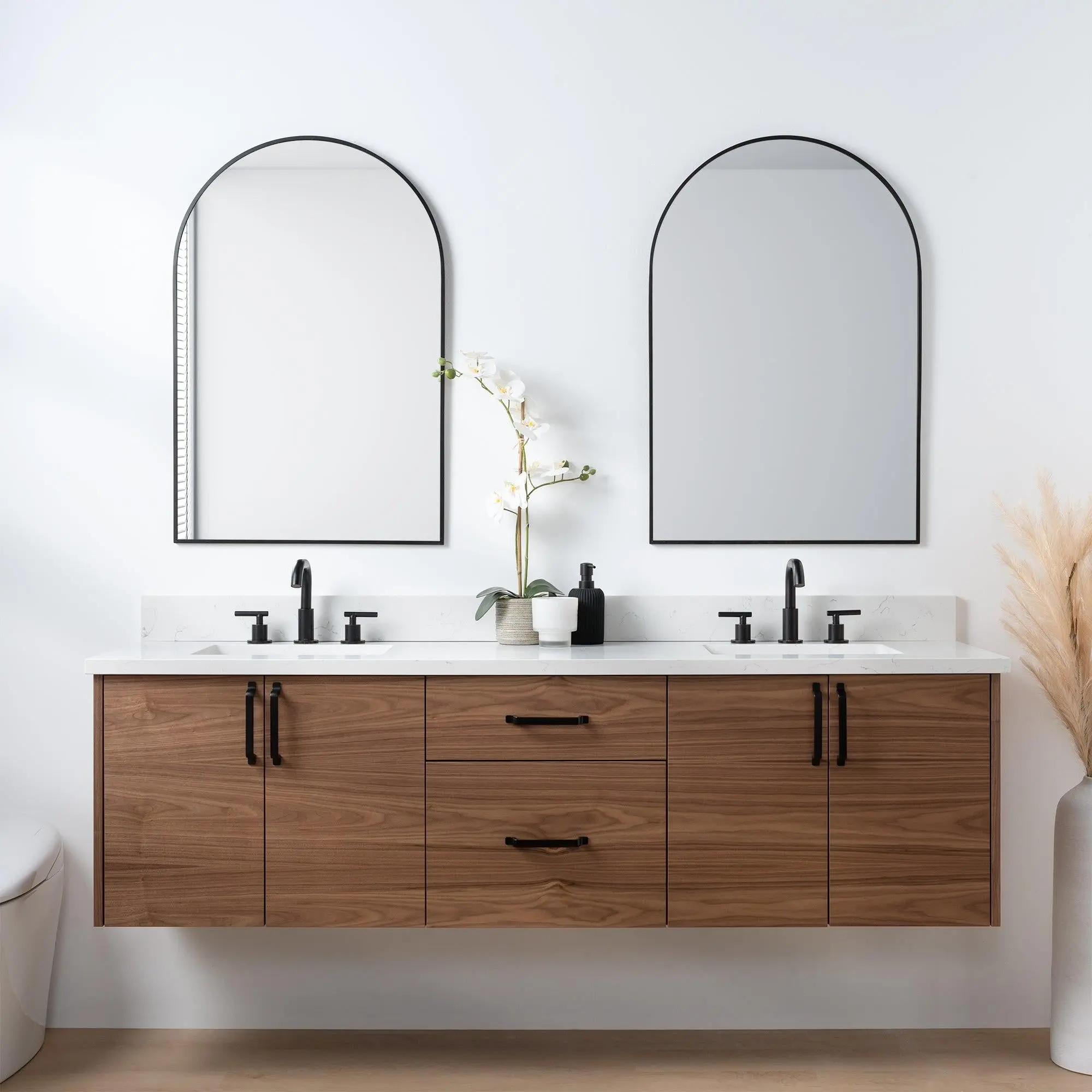 Austin SLIM 72" Wall Mount American Black Walnut Bathroom Vanity, Double Sink - Image 2
