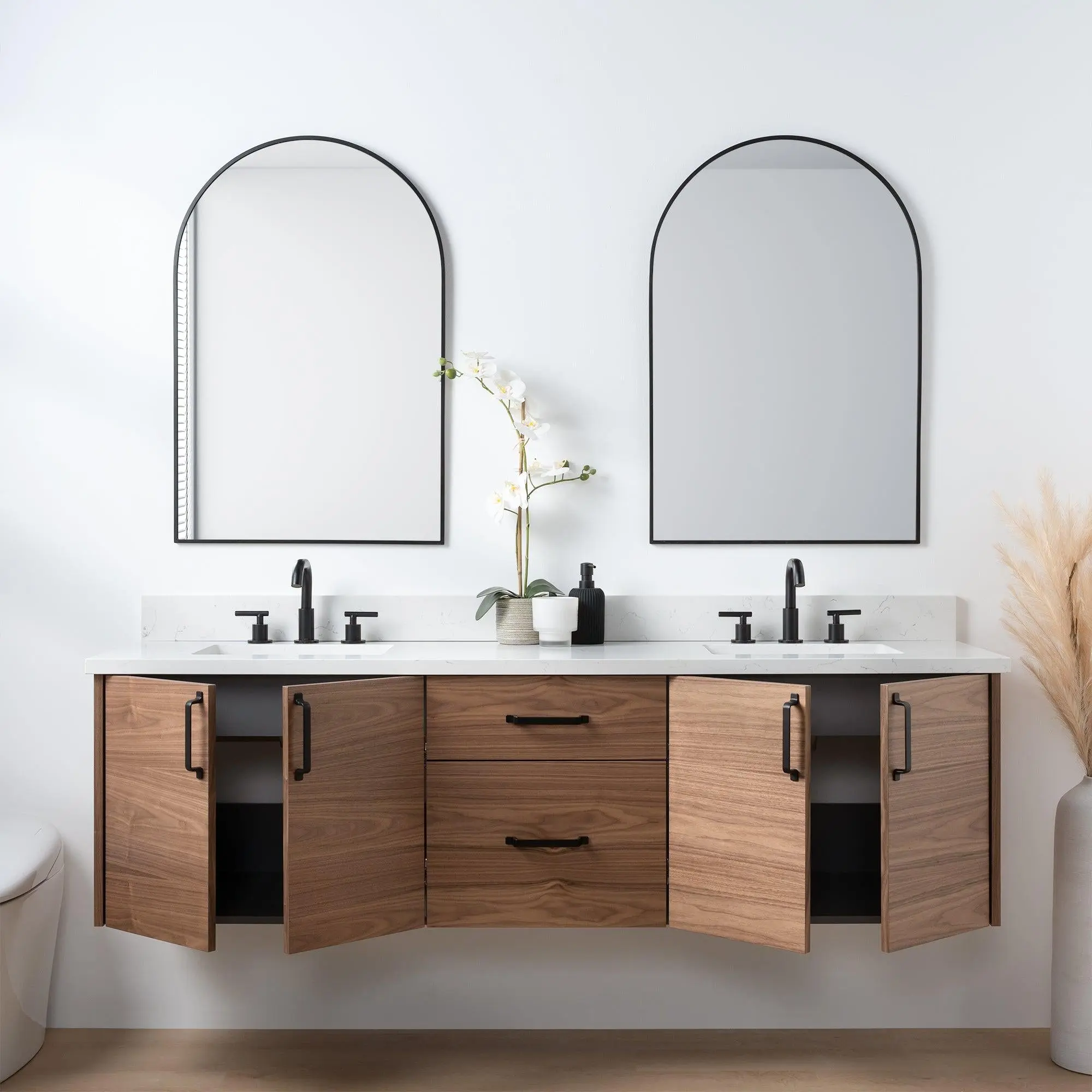 Austin SLIM 72" Wall Mount American Black Walnut Bathroom Vanity, Double Sink - Image 3