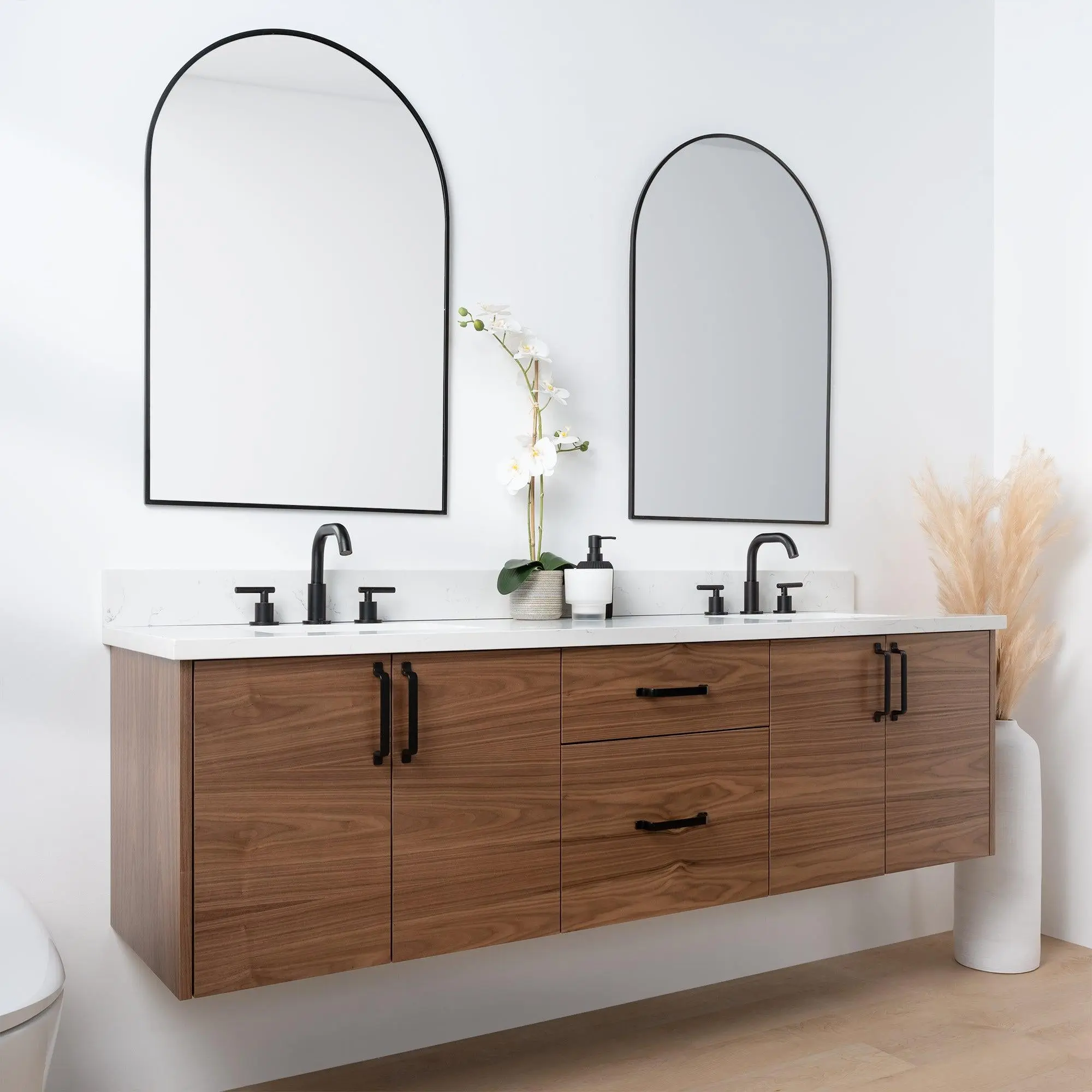 Austin SLIM 72" Wall Mount American Black Walnut Bathroom Vanity, Double Sink - Image 4