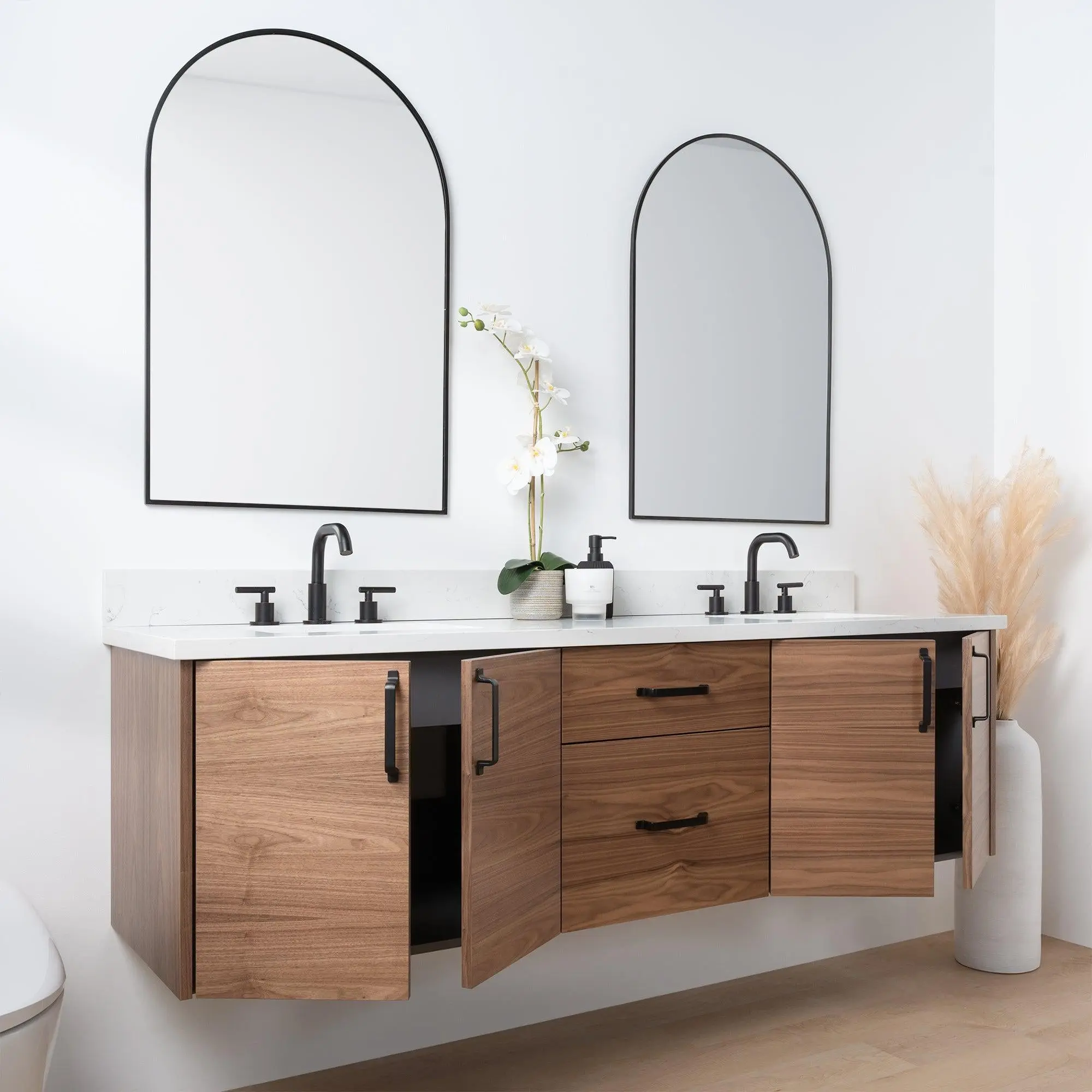 Austin SLIM 72" Wall Mount American Black Walnut Bathroom Vanity, Double Sink - Image 5