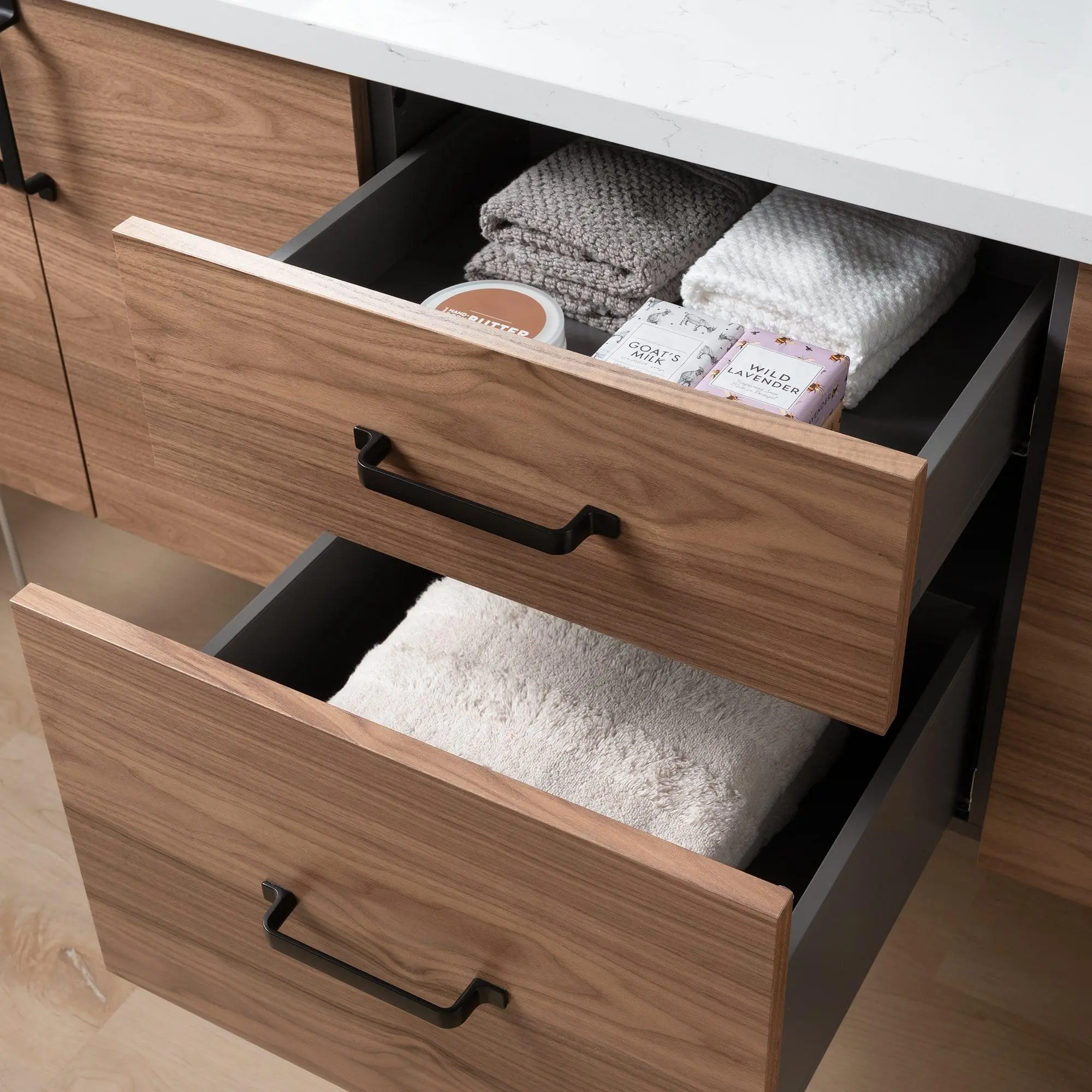 Austin SLIM 72" Wall Mount American Black Walnut Bathroom Vanity, Double Sink - Image 8
