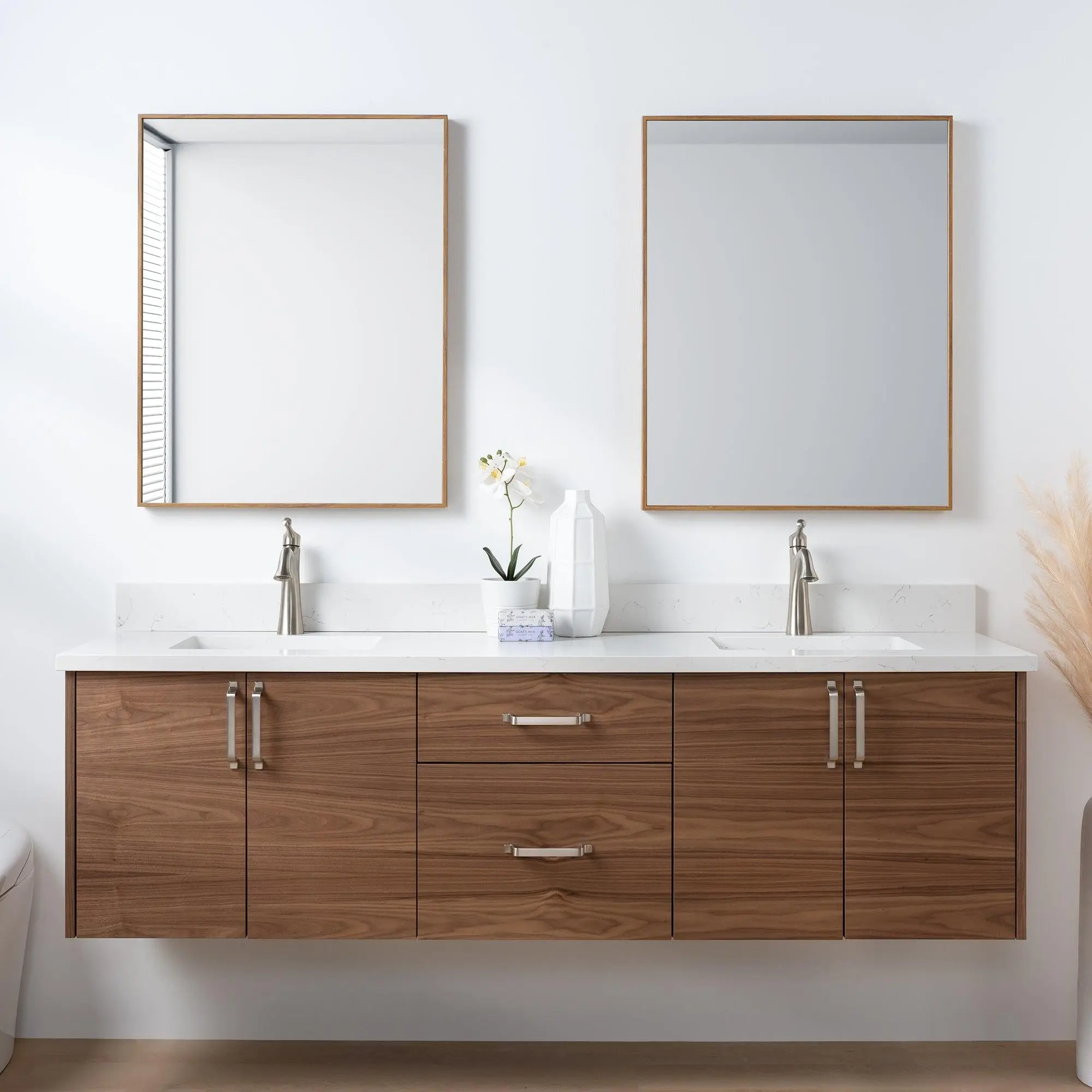 Austin SLIM 72" Wall Mount American Black Walnut Bathroom Vanity, Double Sink - Image 9