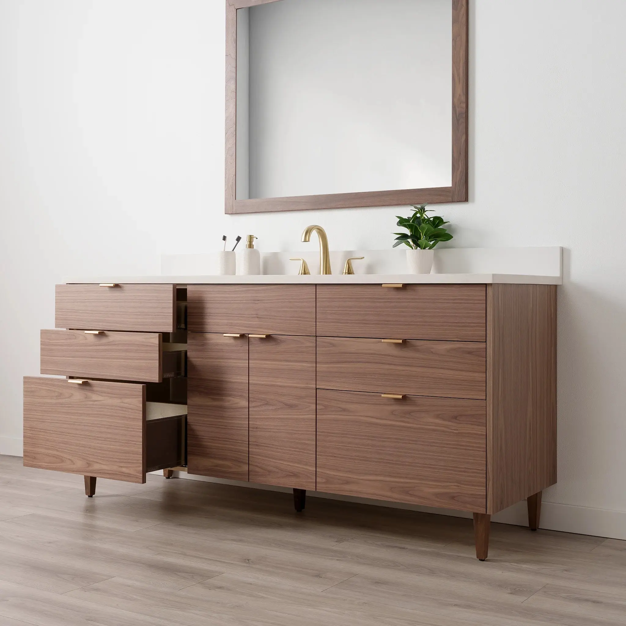 Austin Stainless SLIM 72" American Black Walnut Bathroom Vanity - Image 4