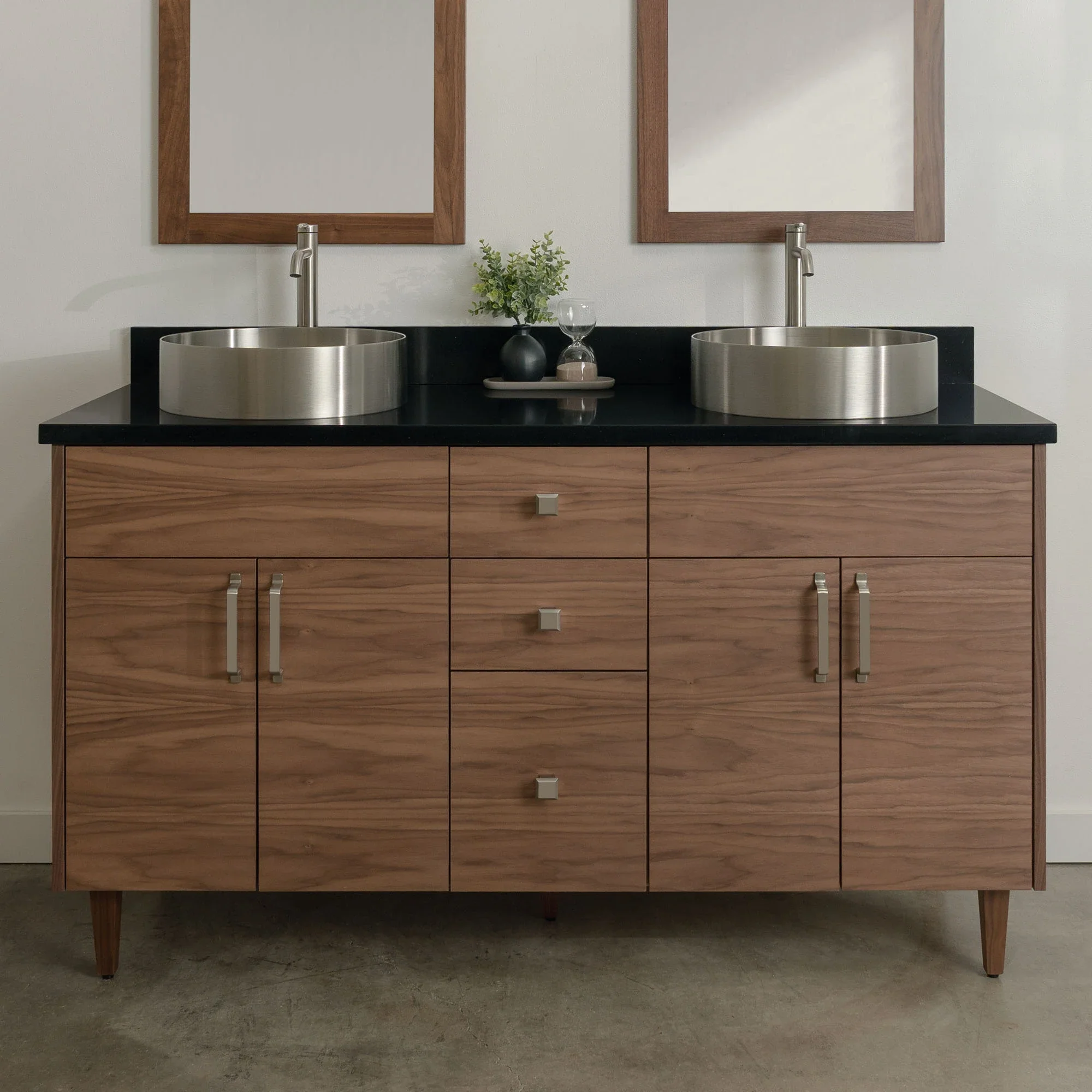 Austin Stainless SLIM 60" American Black Walnut Bathroom Vanity, Double Sink - Image 12