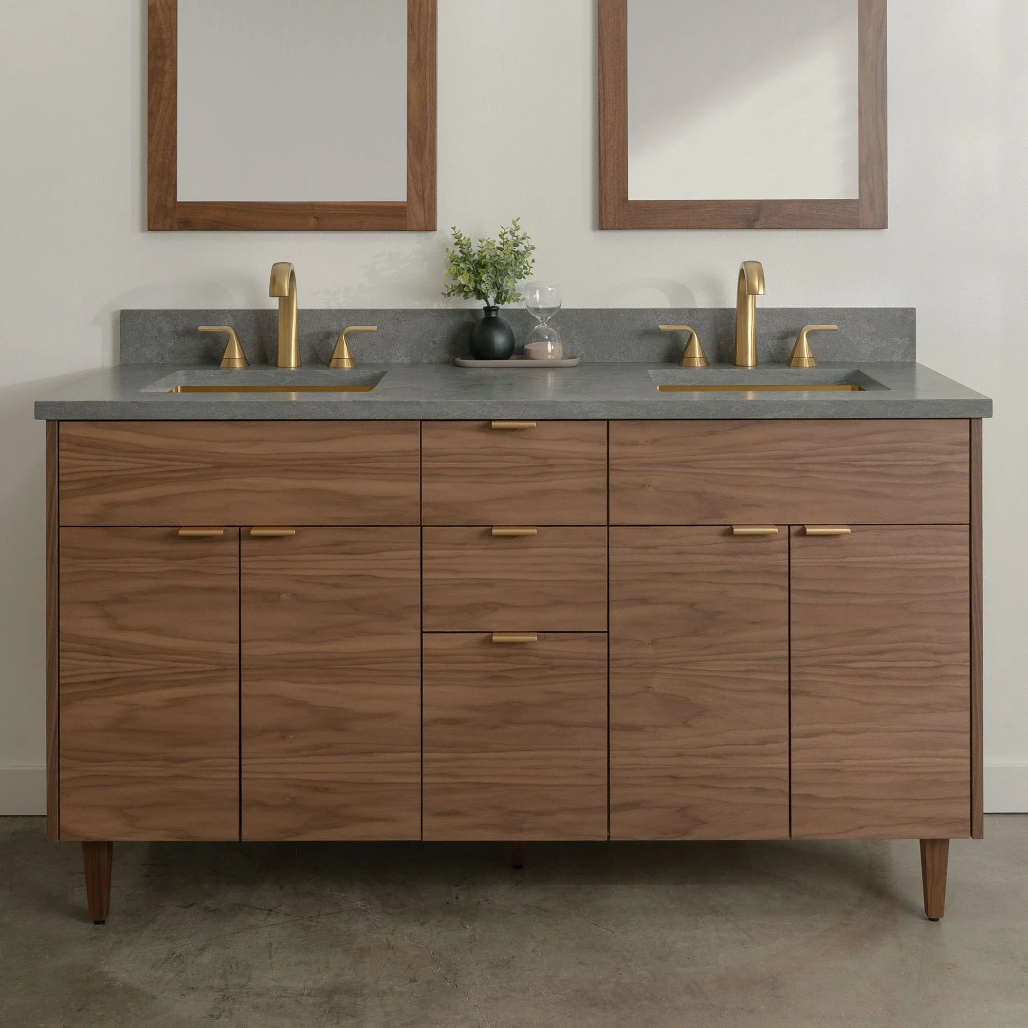 Austin Stainless SLIM 60" American Black Walnut Bathroom Vanity, Double Sink - Image 14