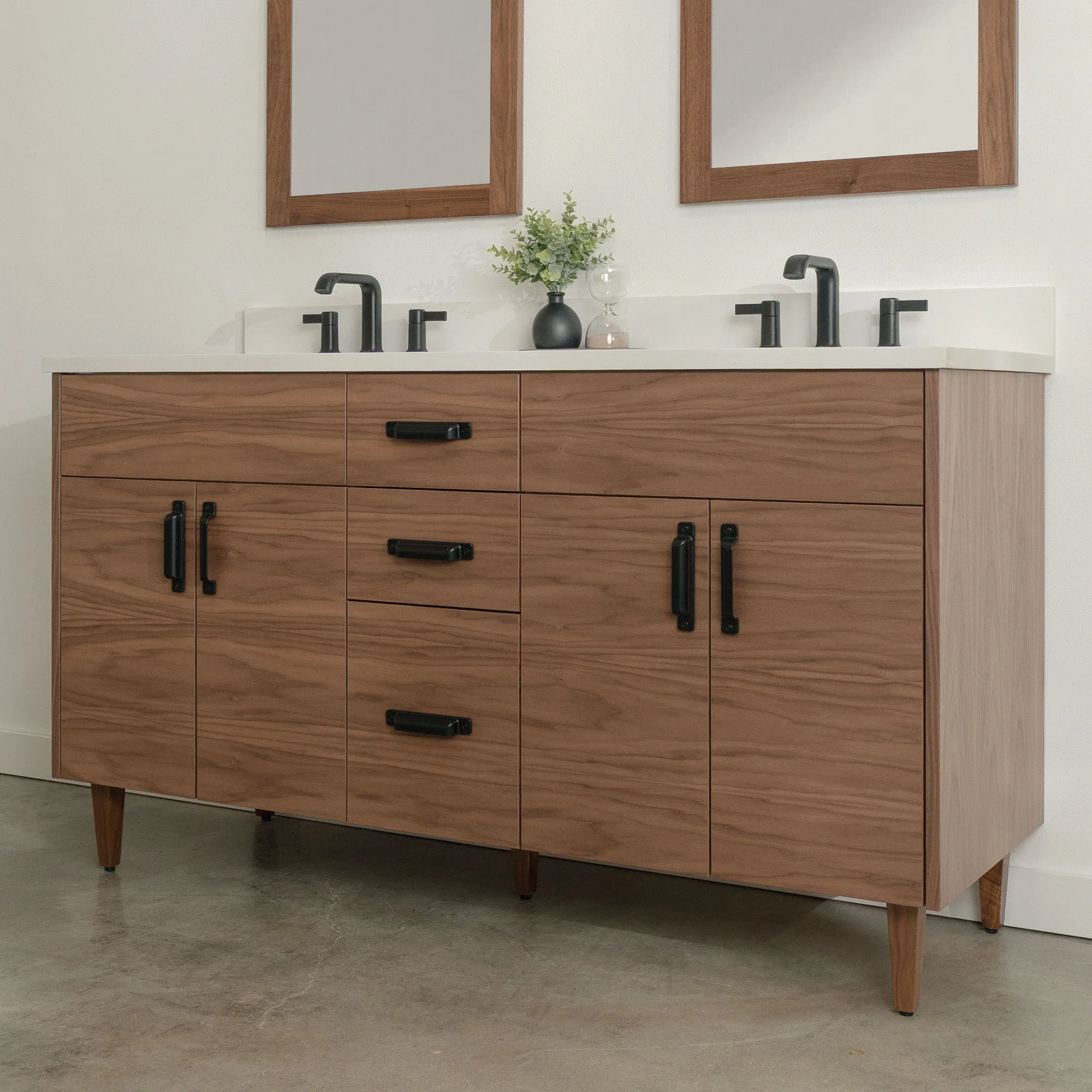 Austin Stainless SLIM 60" American Black Walnut Bathroom Vanity, Double Sink - Image 4