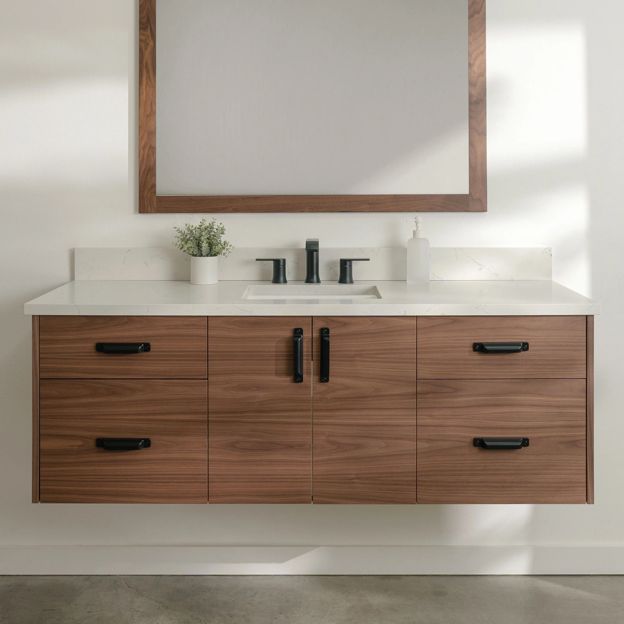 Austin Stainless 60" Wall Mount American Black Walnut Bathroom Vanity - Image 22
