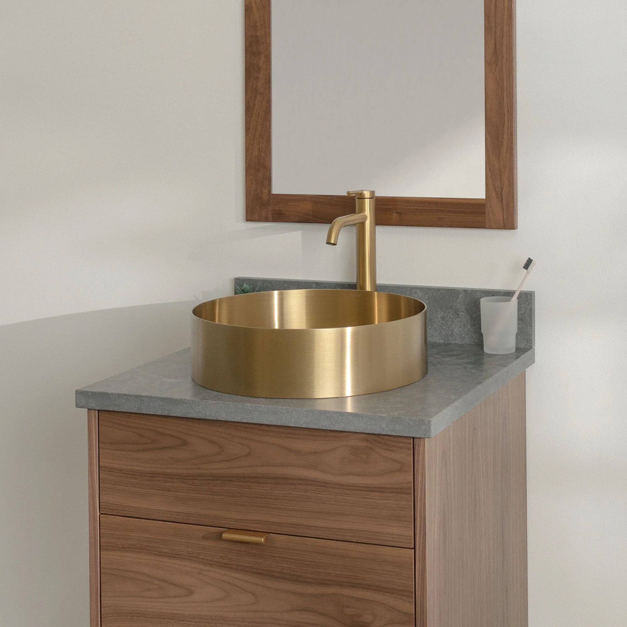 Austin Stainless 24" Wall Mount American Black Walnut Bathroom Vanity - All Drawers - Image 11