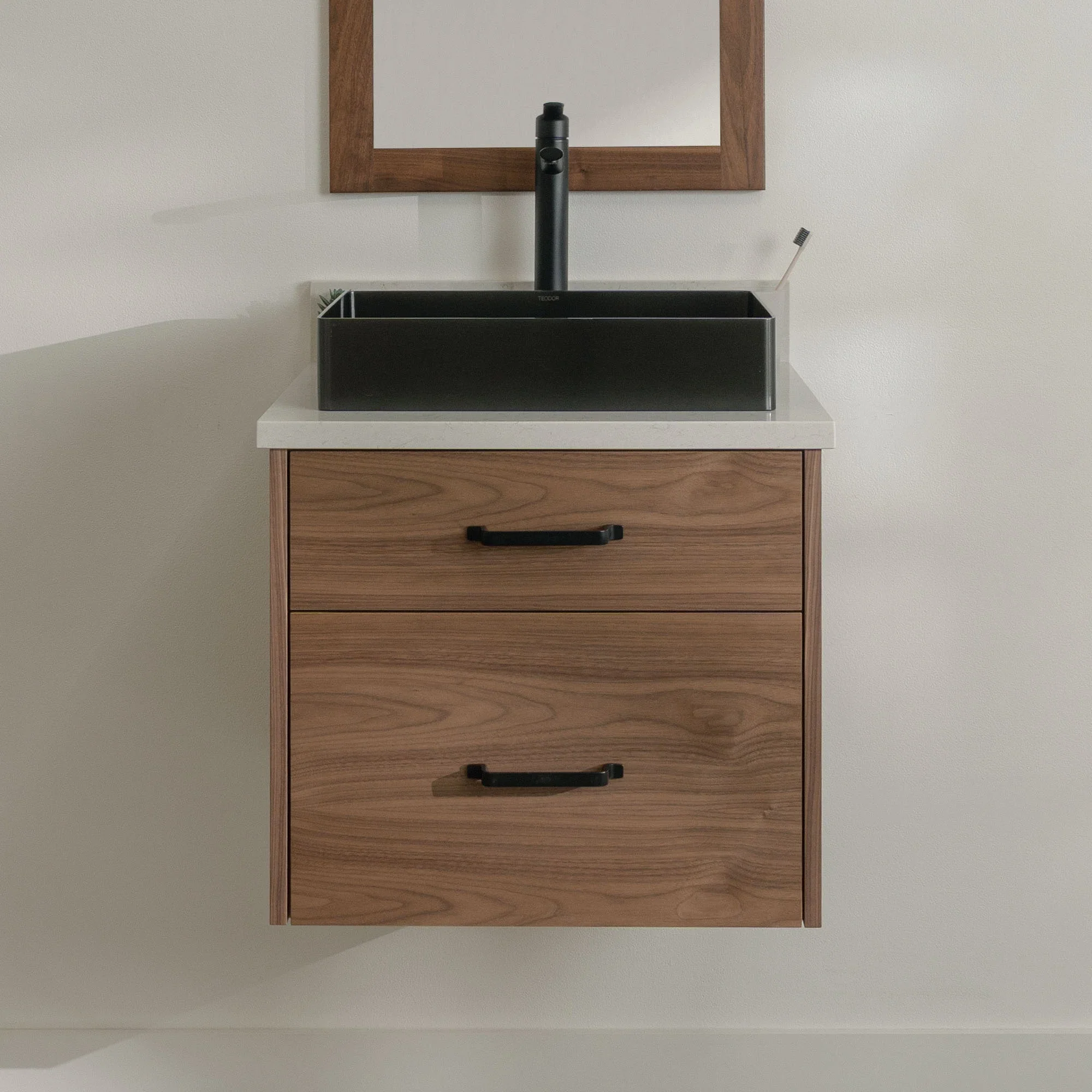 Austin Stainless 24" Wall Mount American Black Walnut Bathroom Vanity - All Drawers - Image 14