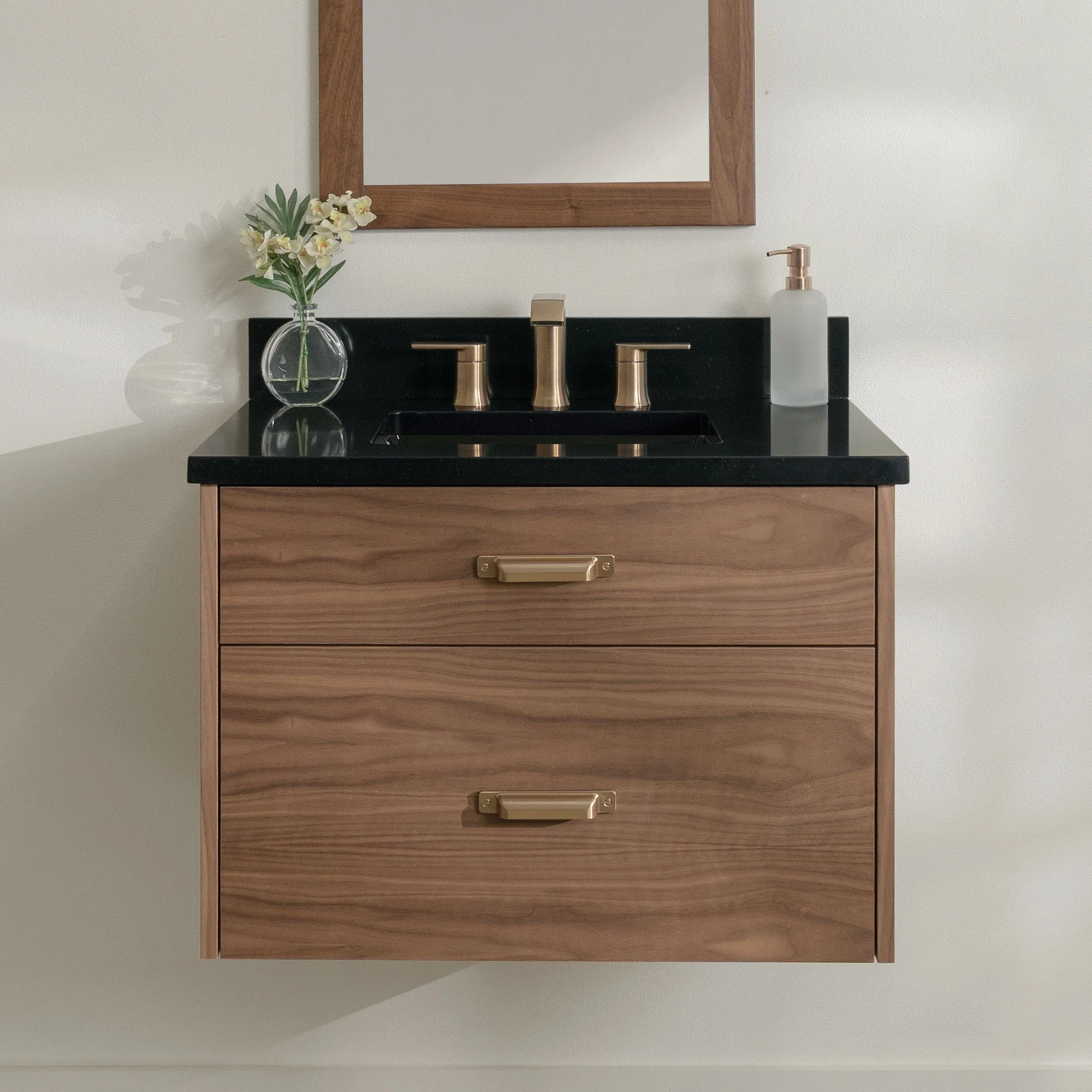 Austin Stainless 30" Wall Mount American Black Walnut Bathroom Vanity - All Drawers - Image 18