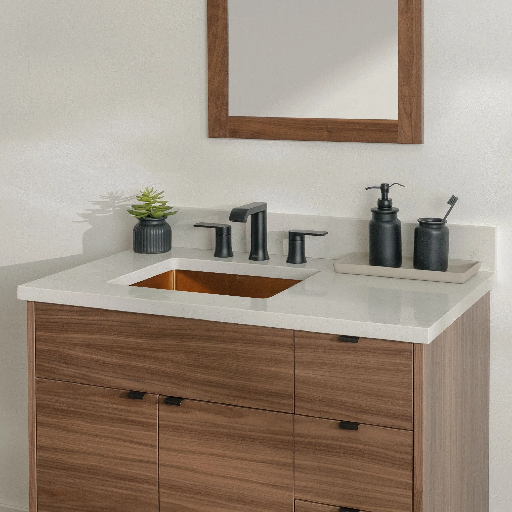 Austin Stainless SLIM 36" American Black Walnut Bathroom Vanity, Left Sink - Image 15
