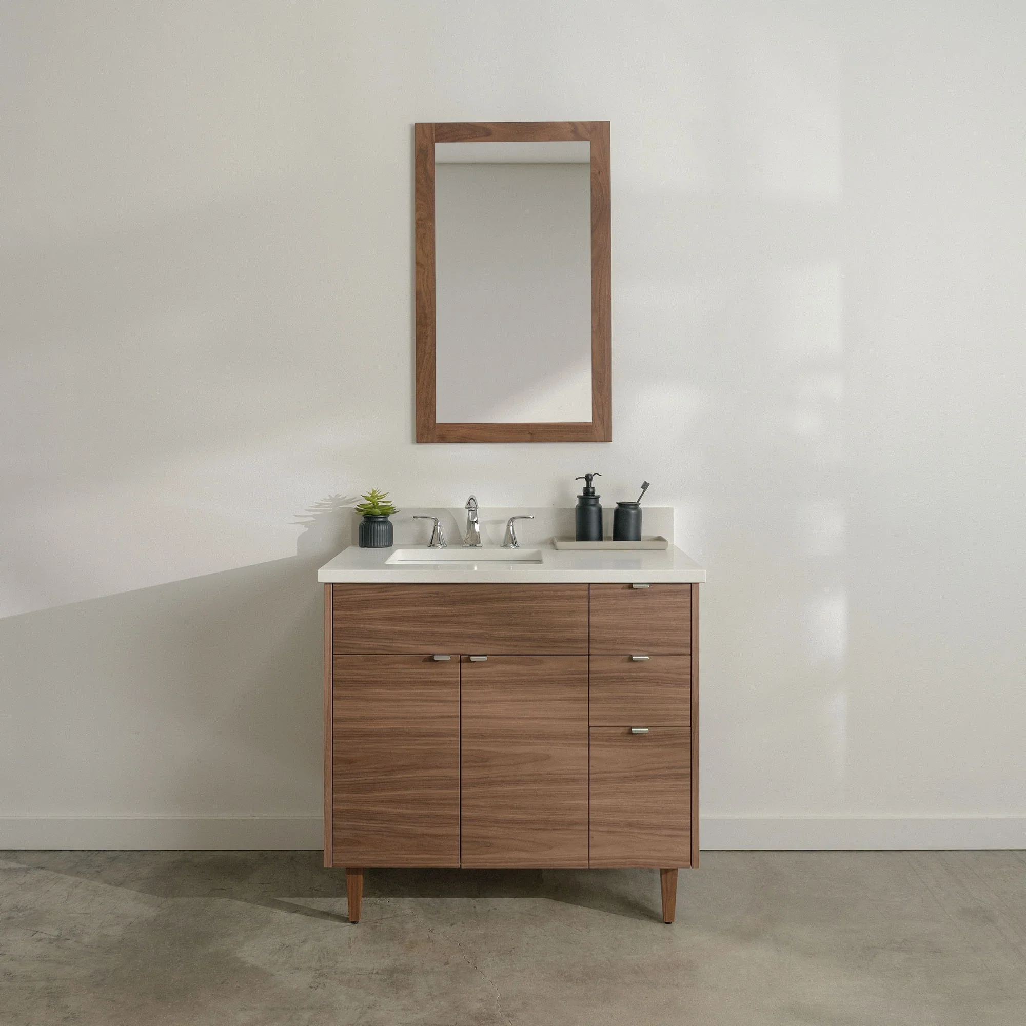 Austin Stainless SLIM 36" American Black Walnut Bathroom Vanity, Left Sink - Image 2