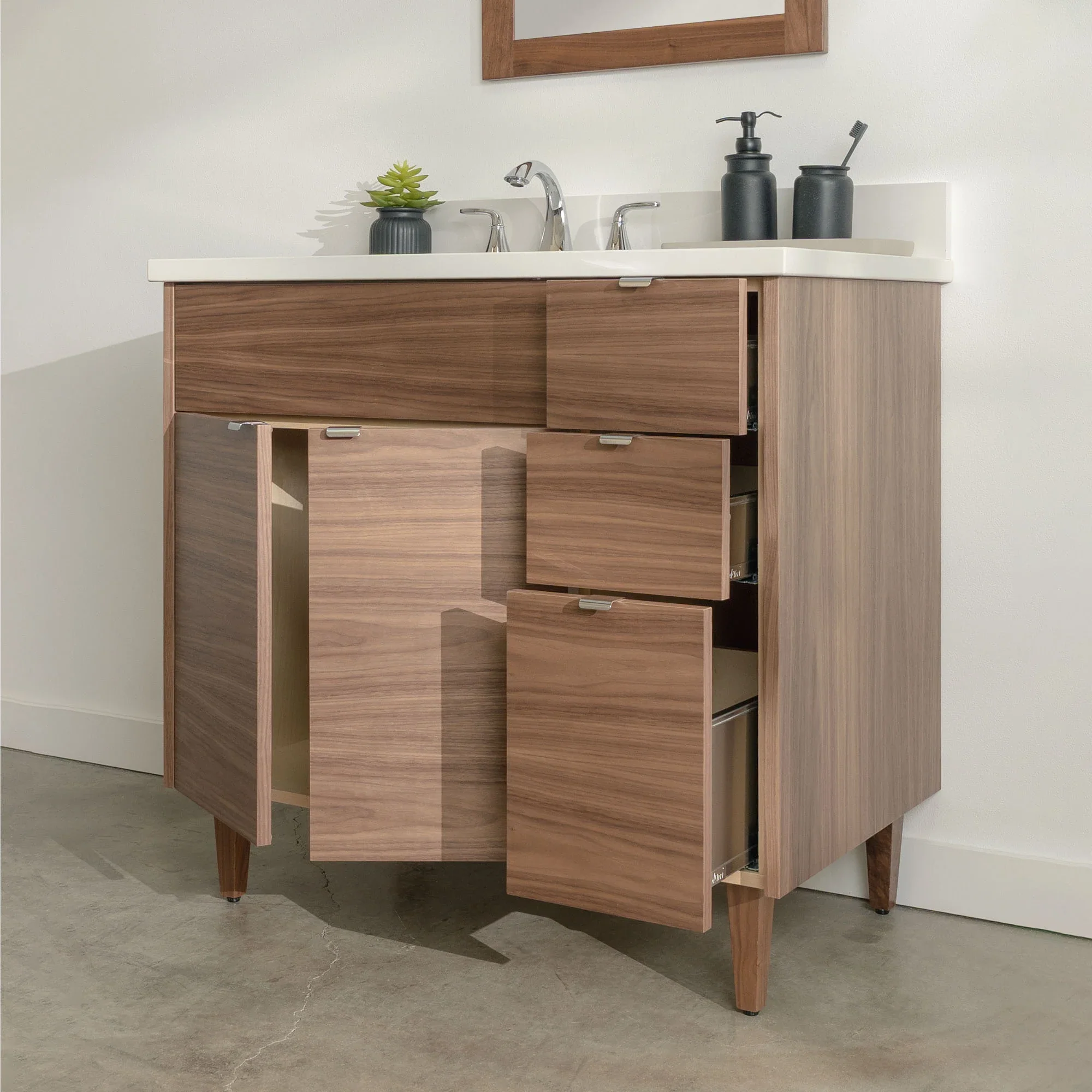 Austin Stainless SLIM 36" American Black Walnut Bathroom Vanity, Left Sink - Image 5