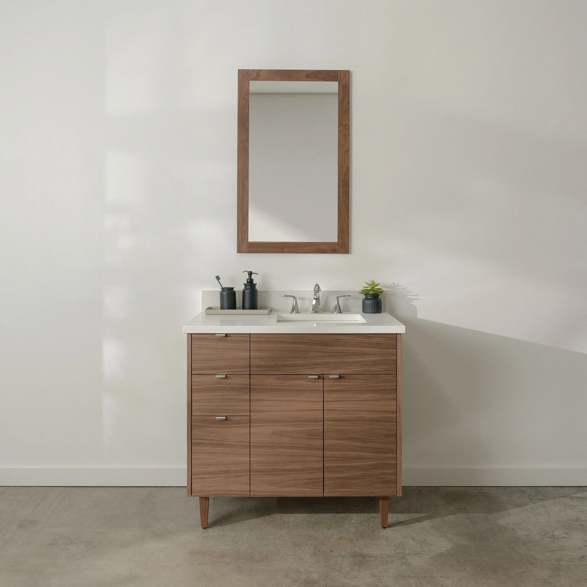 Austin Stainless SLIM 36" American Black Walnut Bathroom Vanity, Right Sink - Image 2