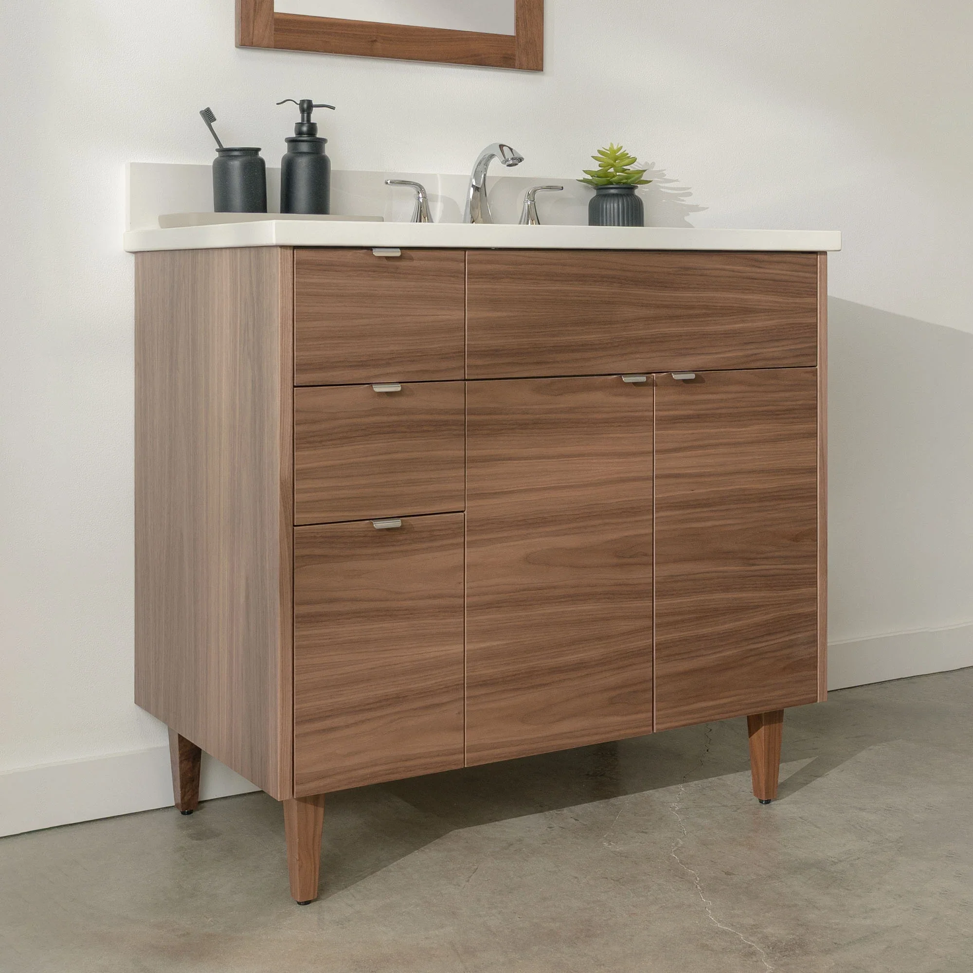 Austin Stainless SLIM 36" American Black Walnut Bathroom Vanity, Right Sink - Image 4