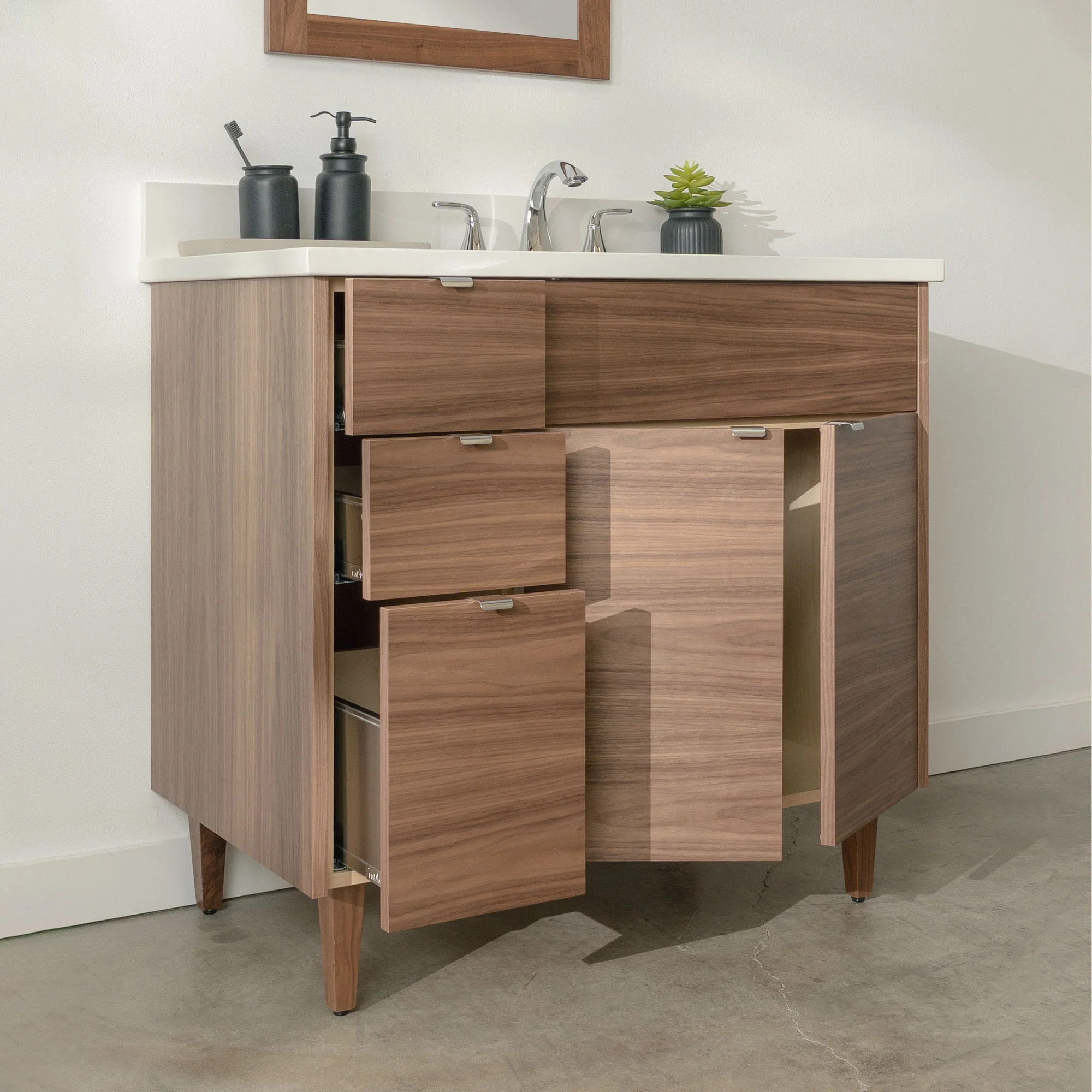 Austin Stainless SLIM 36" American Black Walnut Bathroom Vanity, Right Sink - Image 5