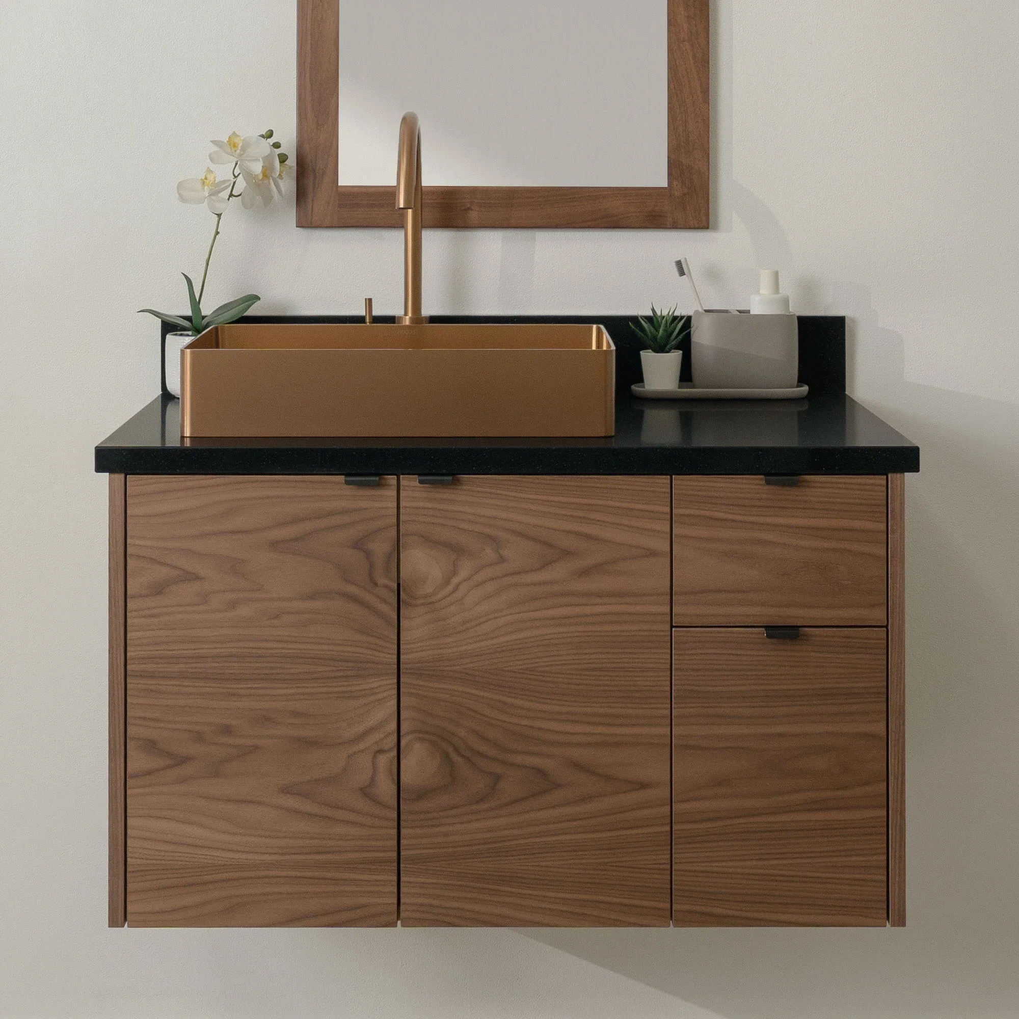 Austin Stainless SLIM 36" Wall Mount American Black Walnut Bathroom Vanity, Left Sink - Image 16