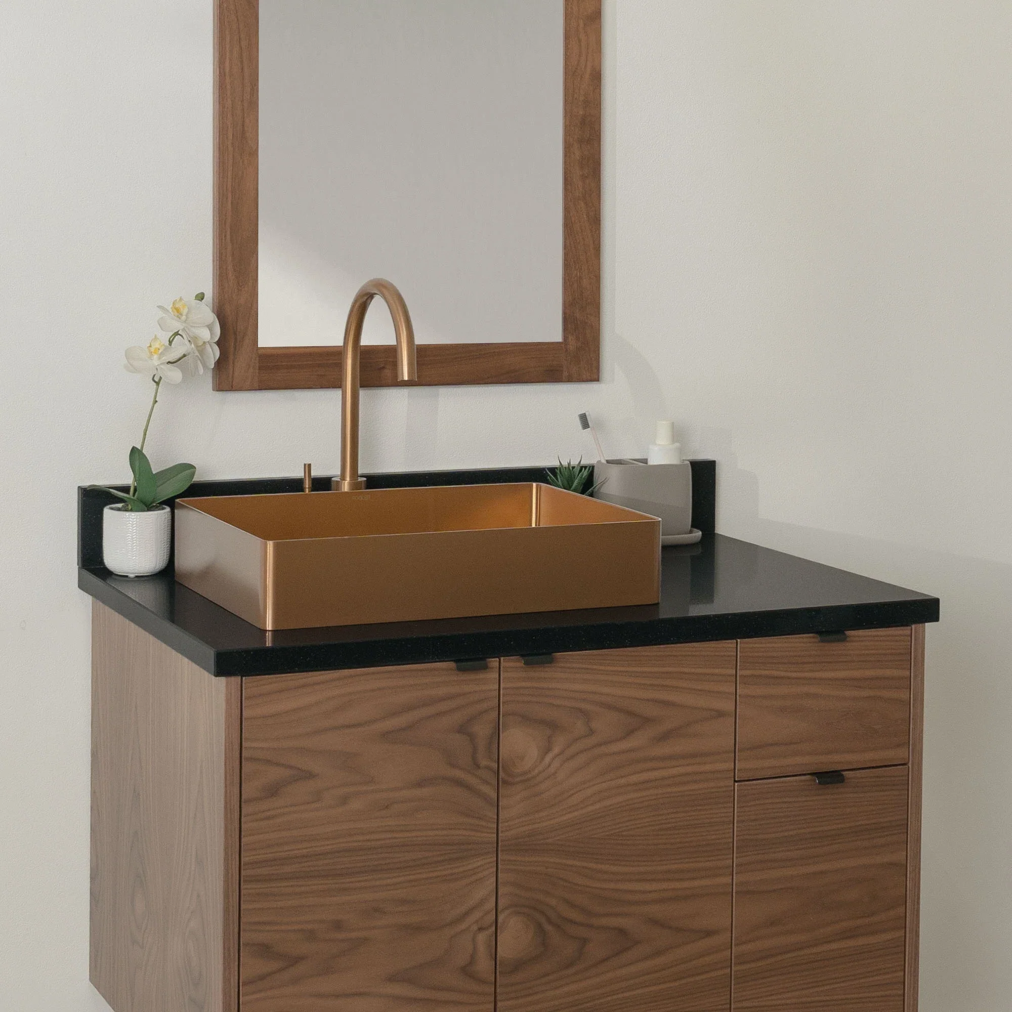 Austin Stainless SLIM 36" Wall Mount American Black Walnut Bathroom Vanity, Left Sink - Image 17