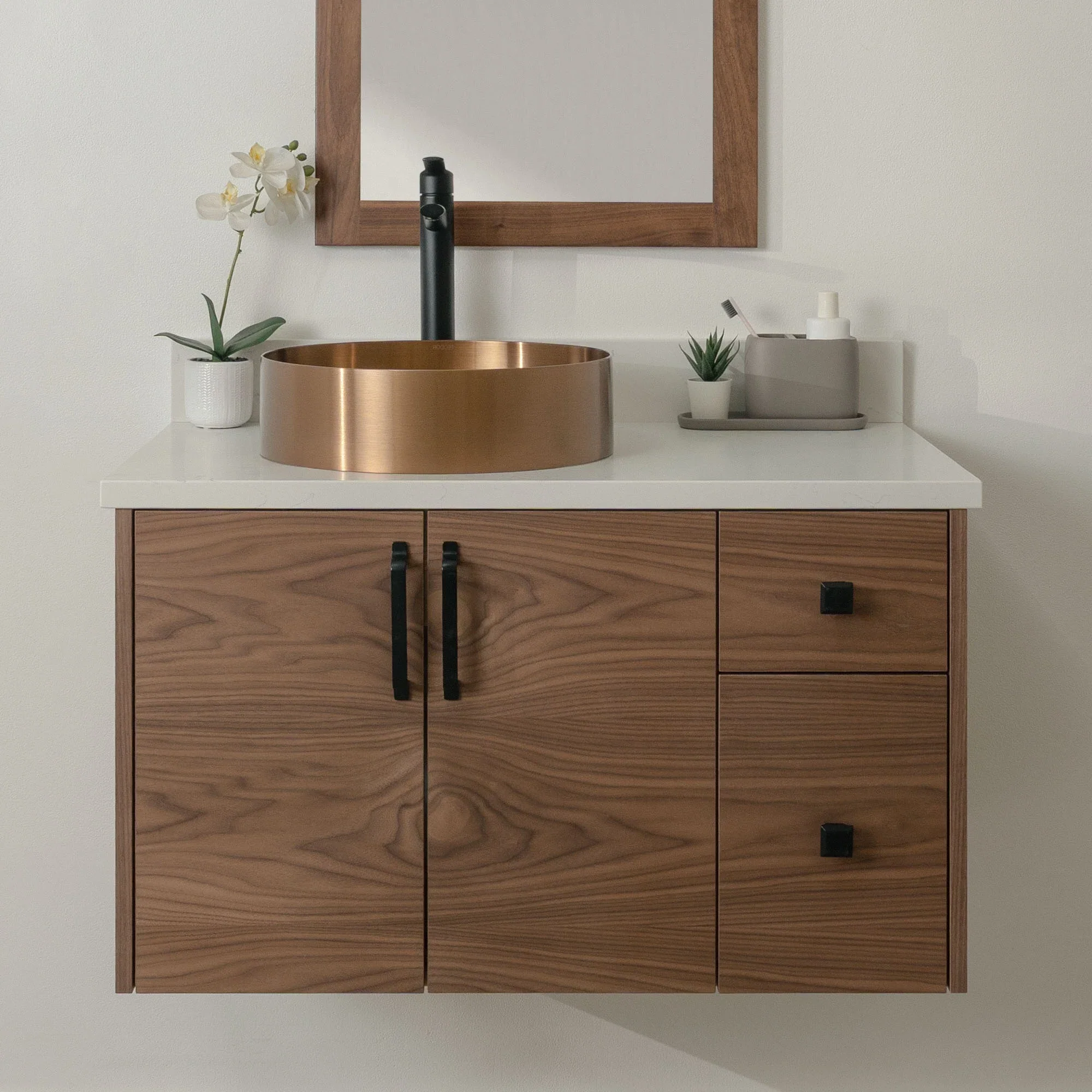 Austin Stainless SLIM 36" Wall Mount American Black Walnut Bathroom Vanity, Left Sink - Image 18