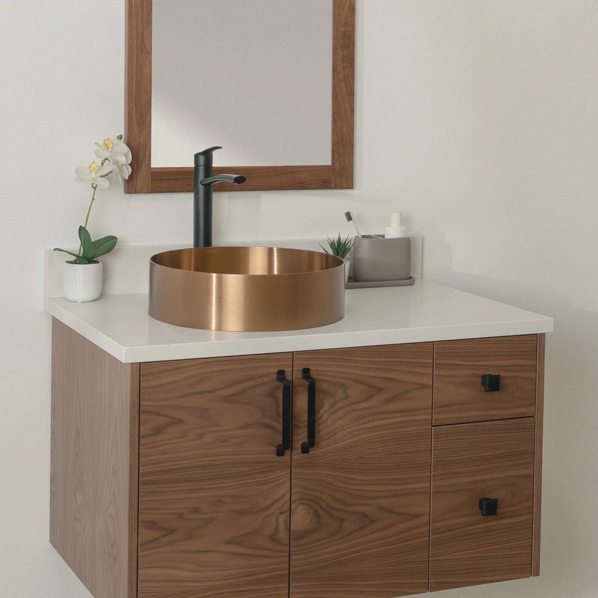Austin Stainless SLIM 36" Wall Mount American Black Walnut Bathroom Vanity, Left Sink - Image 19