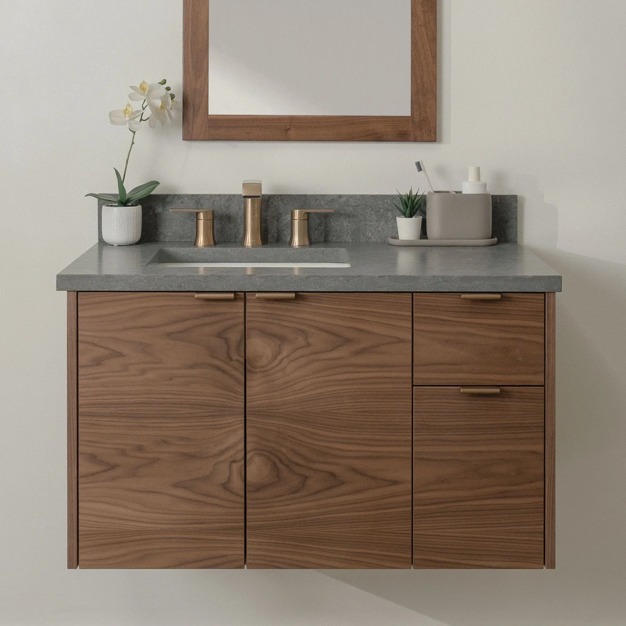 Austin Stainless SLIM 36" Wall Mount American Black Walnut Bathroom Vanity, Left Sink - Image 22
