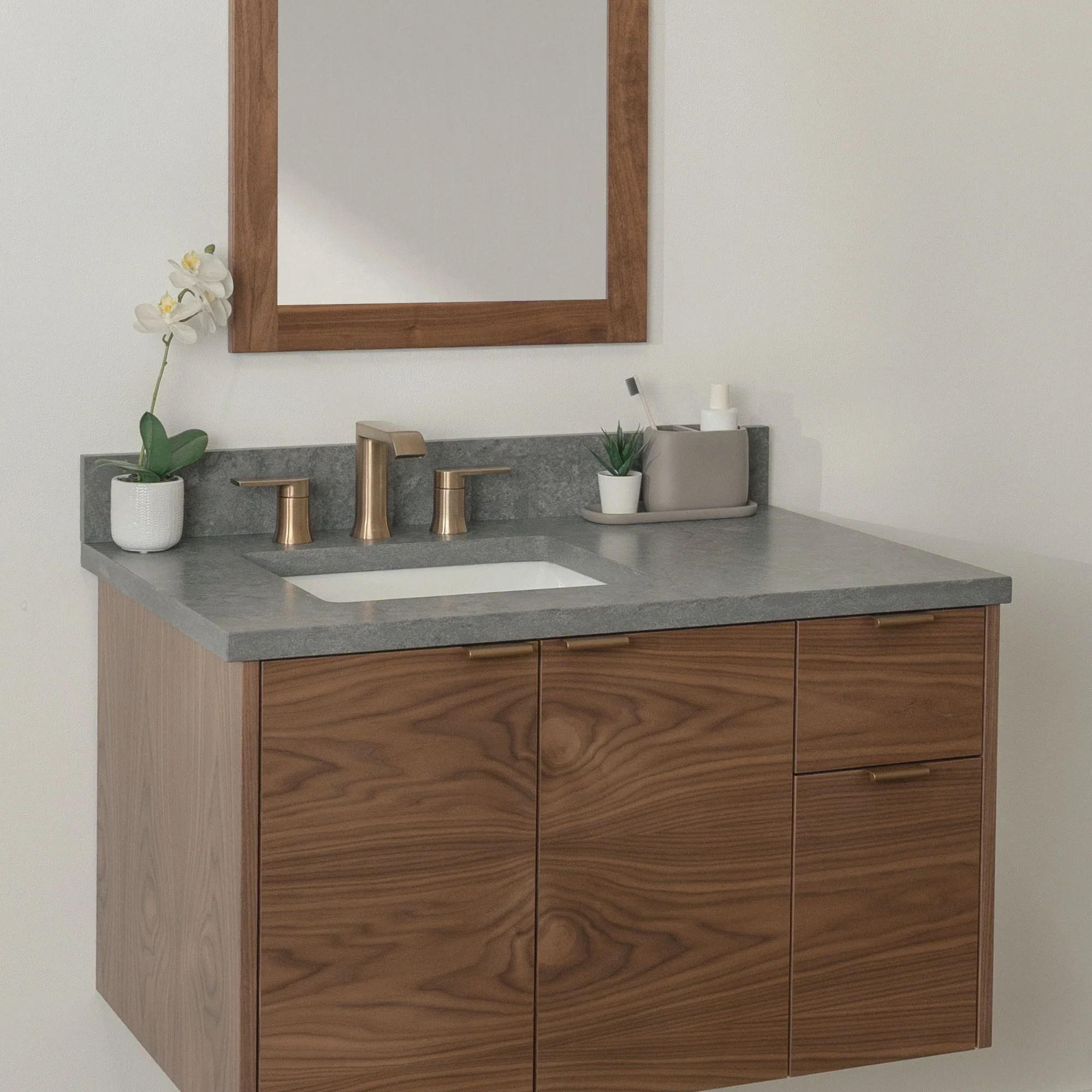 Austin Stainless SLIM 36" Wall Mount American Black Walnut Bathroom Vanity, Left Sink - Image 23