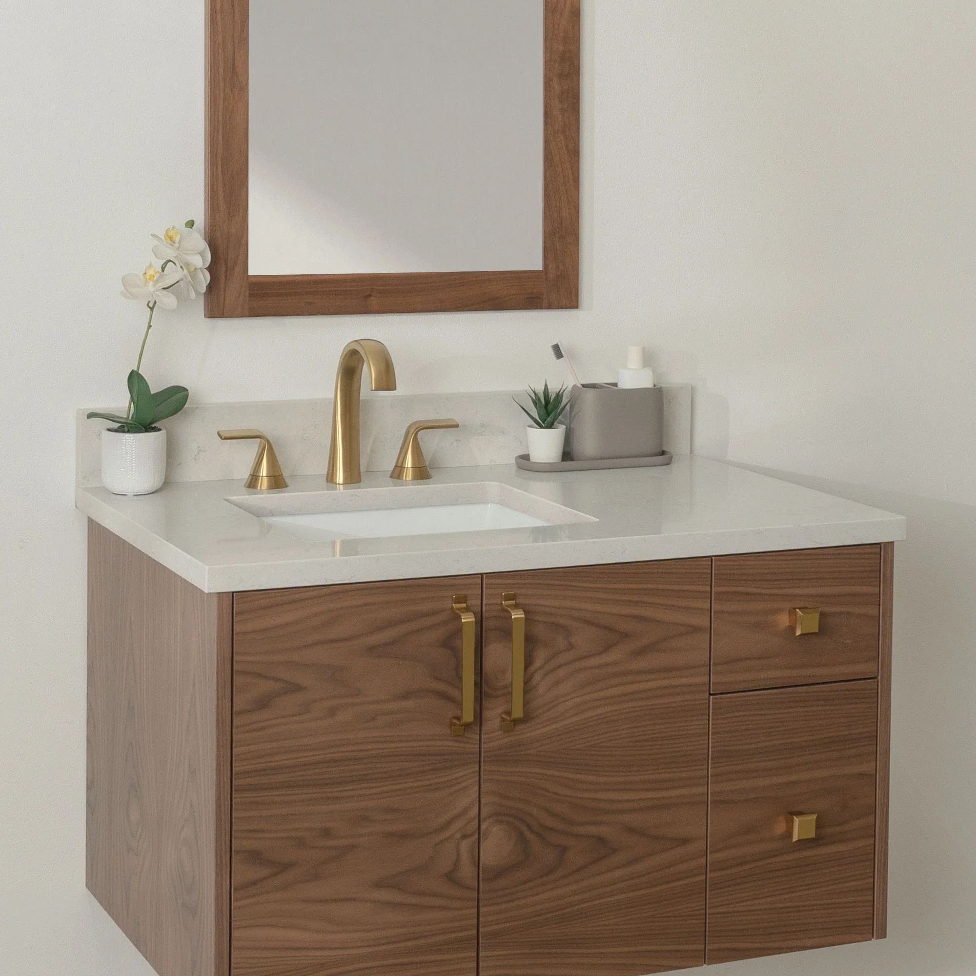 Austin Stainless SLIM 36" Wall Mount American Black Walnut Bathroom Vanity, Left Sink - Image 25