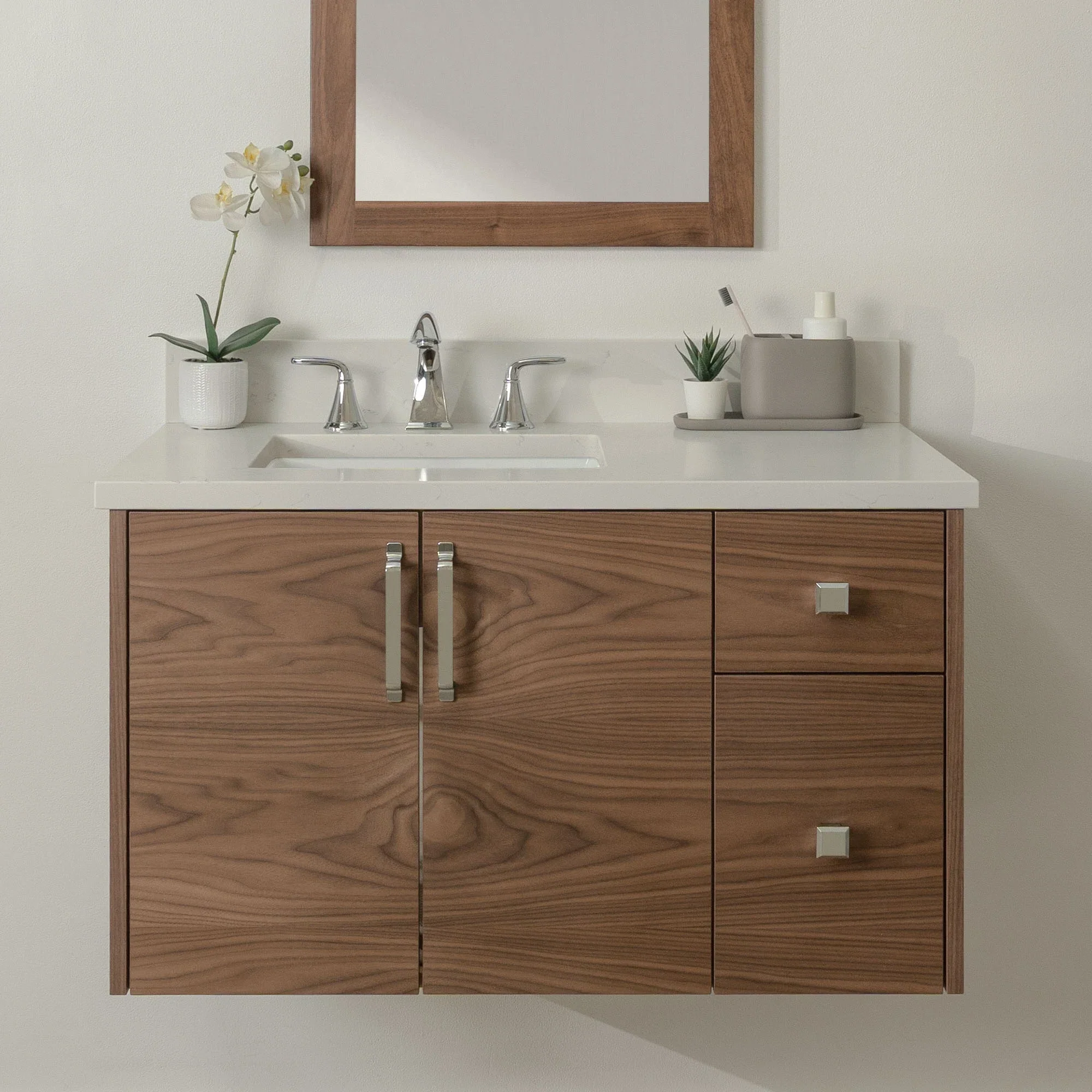 Austin Stainless SLIM 36" Wall Mount American Black Walnut Bathroom Vanity, Left Sink - Image 26