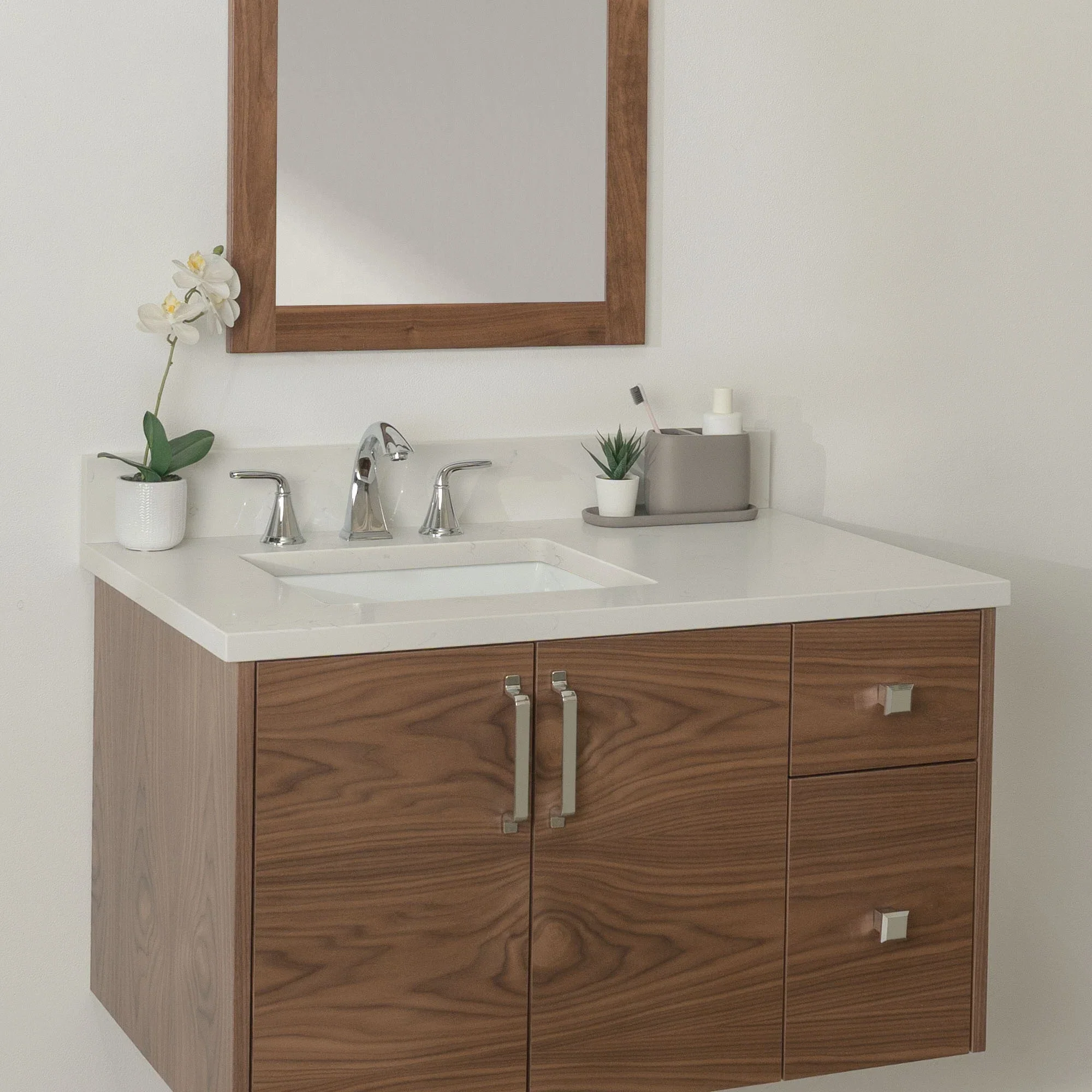 Austin Stainless SLIM 36" Wall Mount American Black Walnut Bathroom Vanity, Left Sink - Image 27
