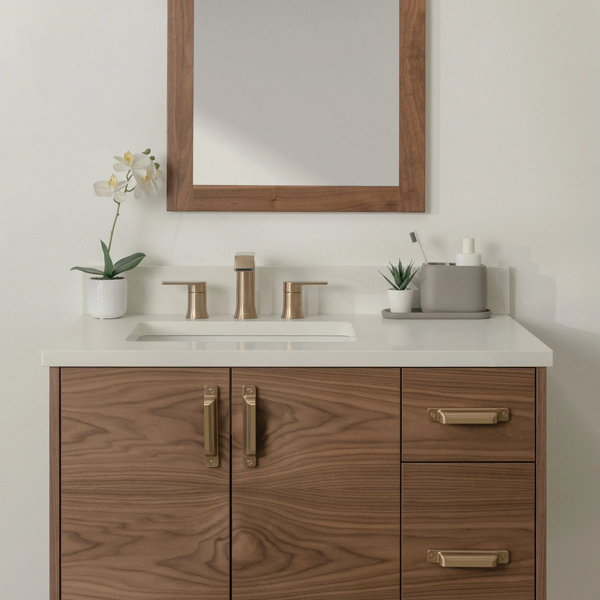 Austin Stainless SLIM 36" Wall Mount American Black Walnut Bathroom Vanity, Left Sink - Image 3
