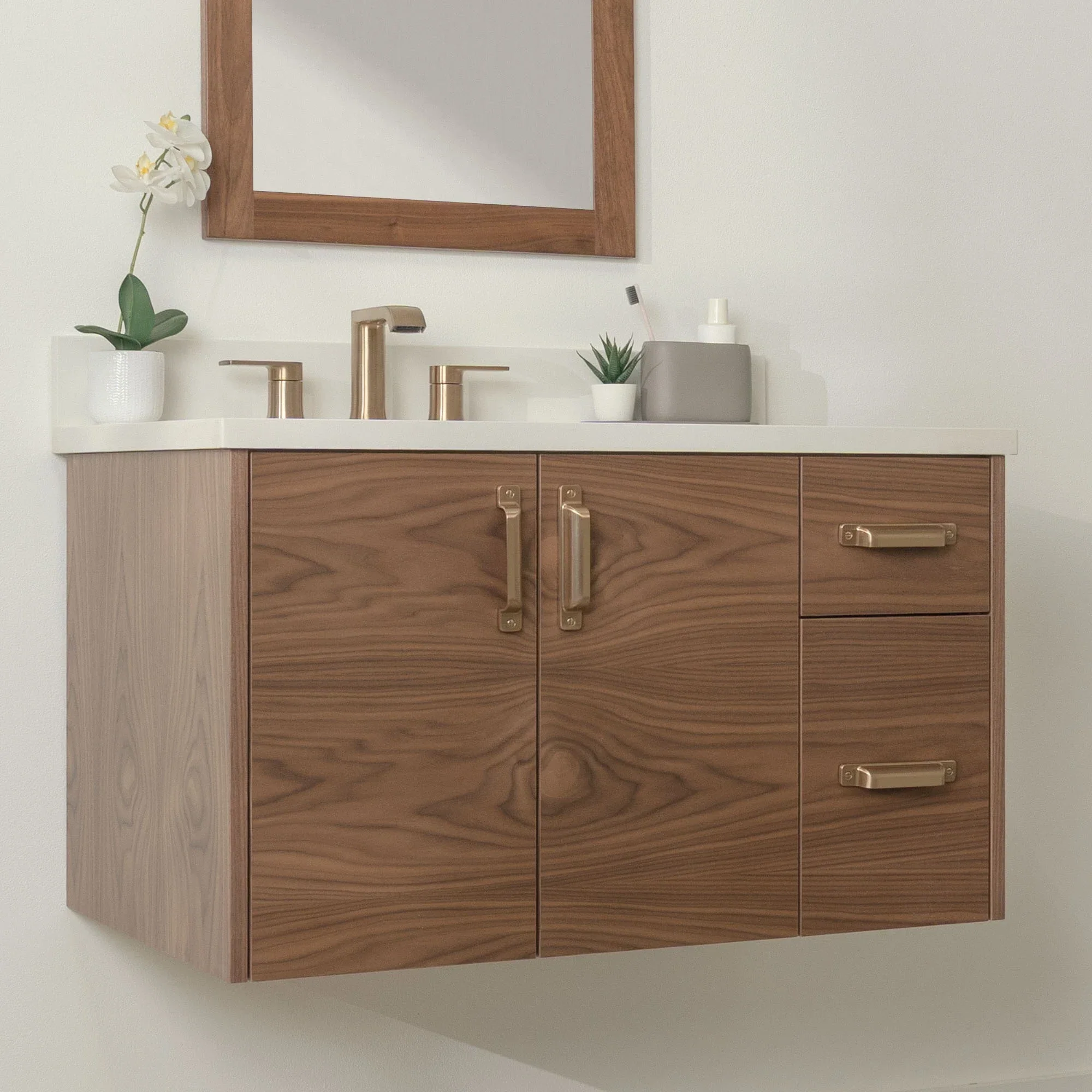 Austin Stainless SLIM 36" Wall Mount American Black Walnut Bathroom Vanity, Left Sink - Image 4