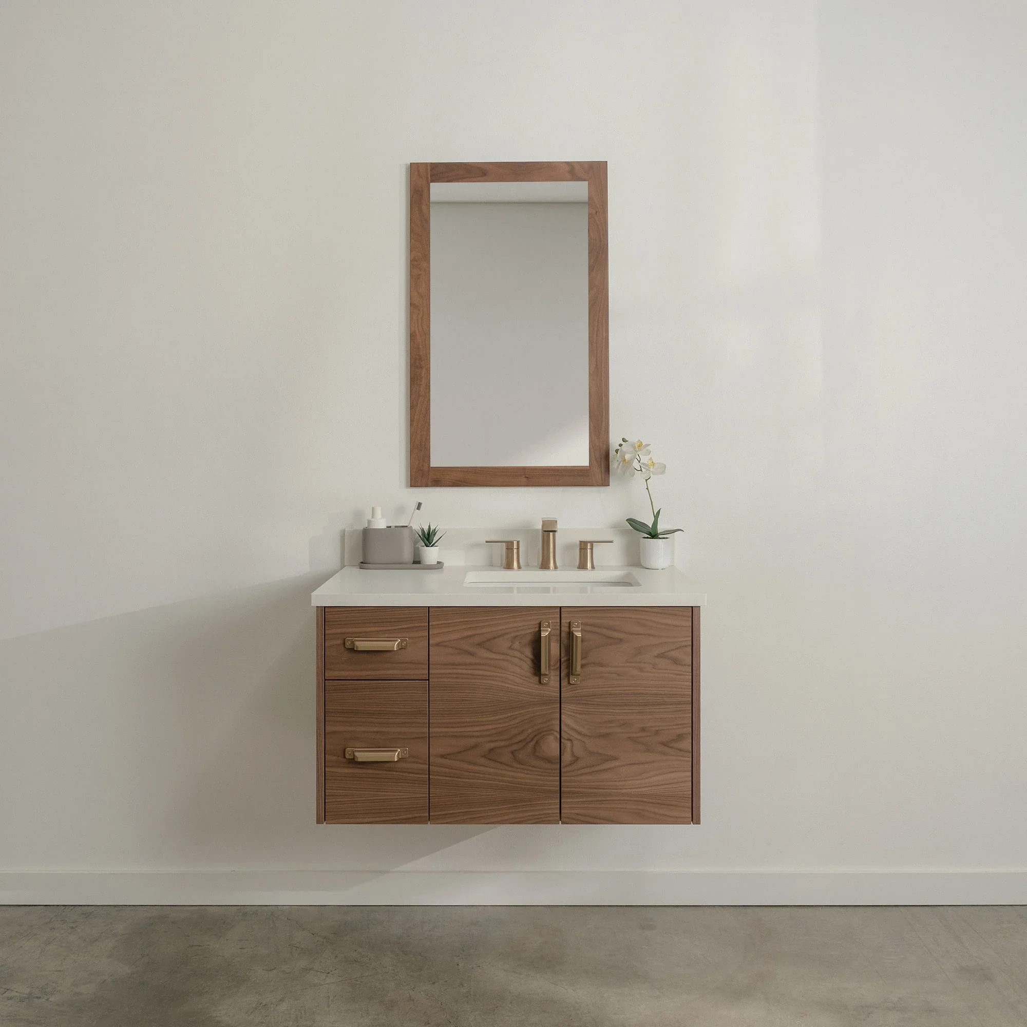 Austin Stainless SLIM 36" Wall Mount American Black Walnut Bathroom Vanity, Right Sink - Image 2