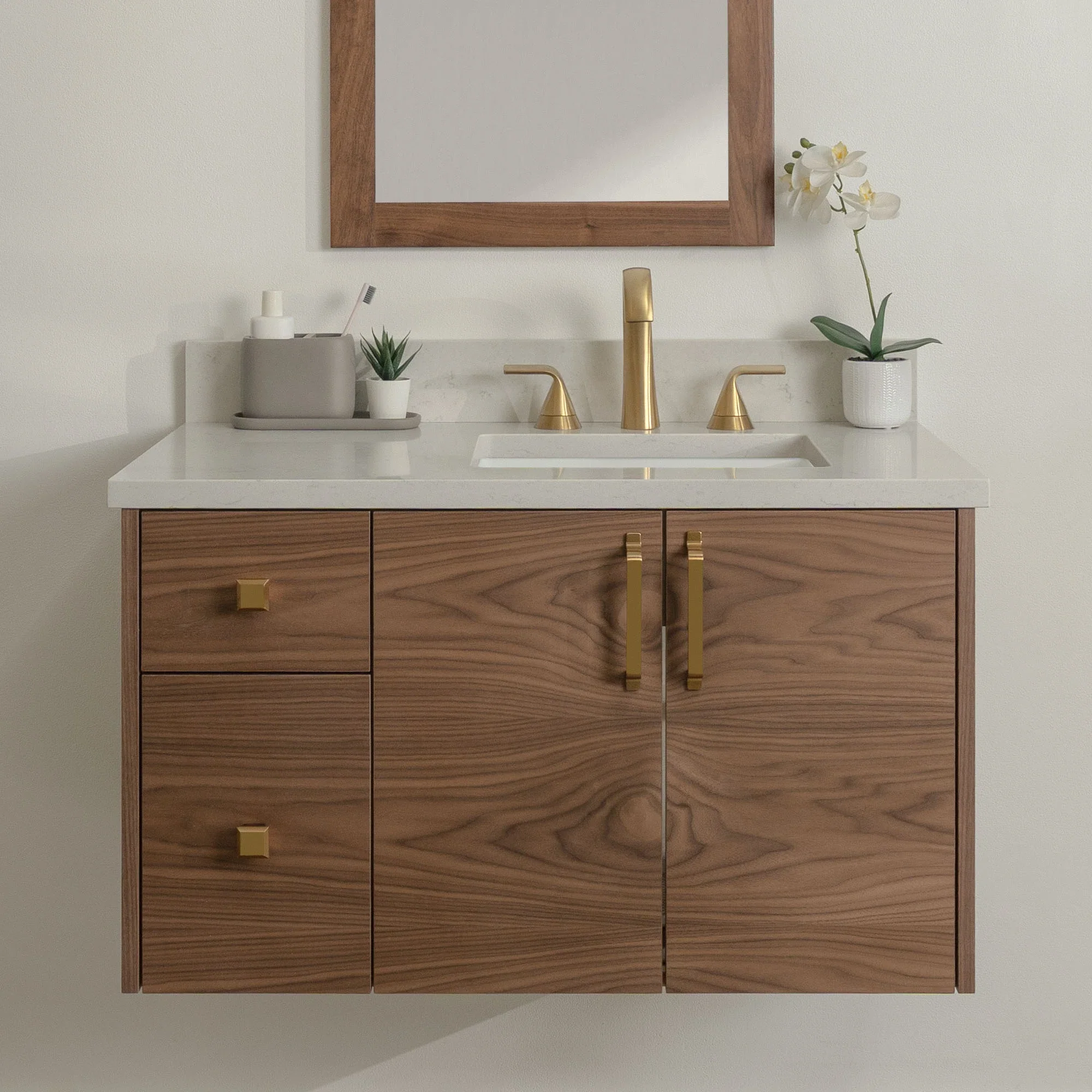 Austin Stainless SLIM 36" Wall Mount American Black Walnut Bathroom Vanity, Right Sink - Image 24