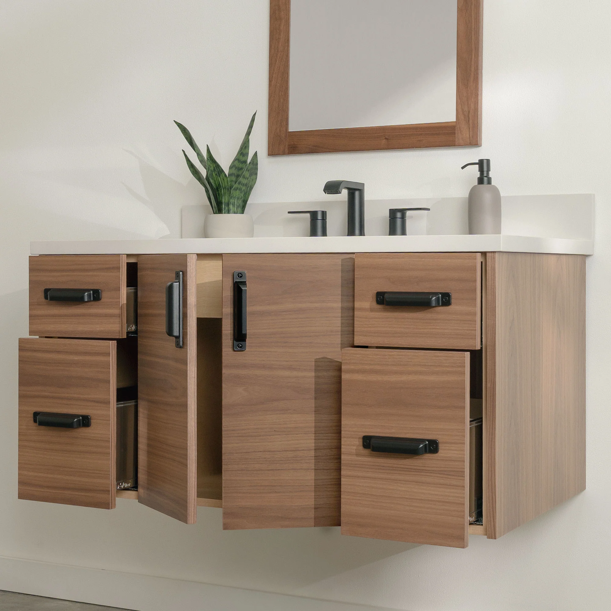 Austin Stainless 42" Wall Mount American Black Walnut Bathroom Vanity - Image 7