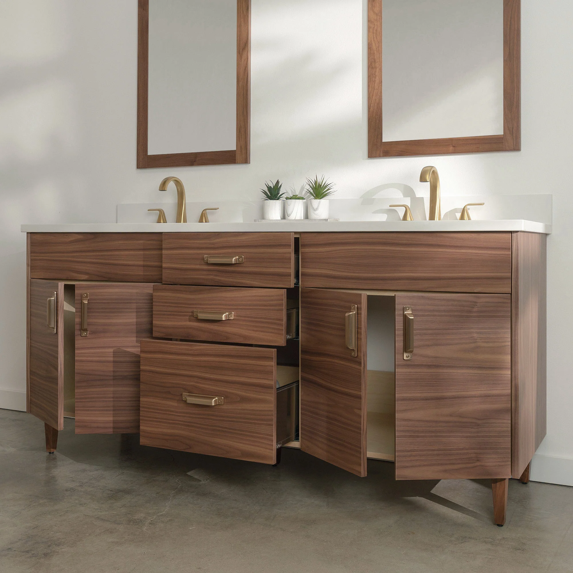 Austin Stainless SLIM 72" American Black Walnut Bathroom Vanity, Double Sink - Image 4