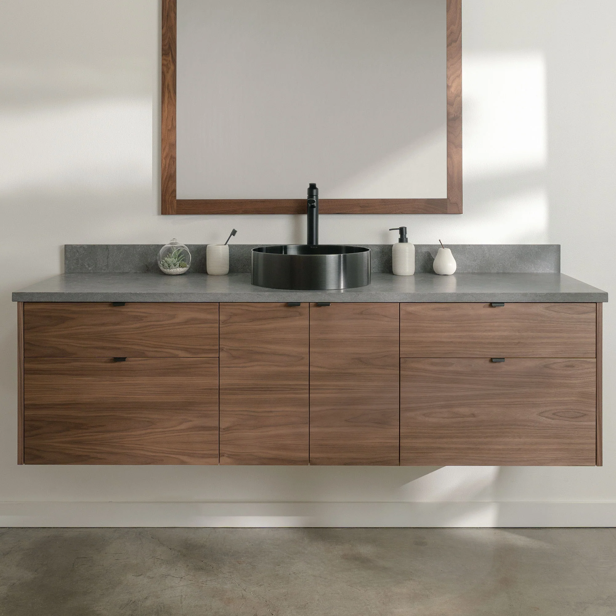 Austin Stainless 72" Wall Mount American Black Walnut Bathroom Vanity - Image 12