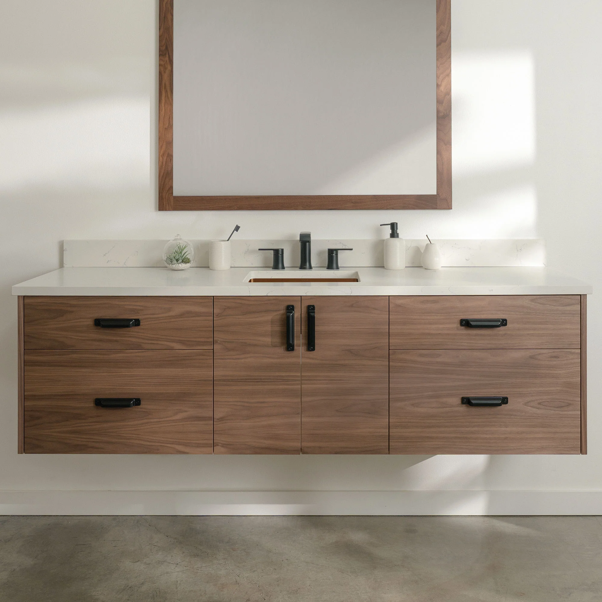 Austin Stainless 72" Wall Mount American Black Walnut Bathroom Vanity - Image 14