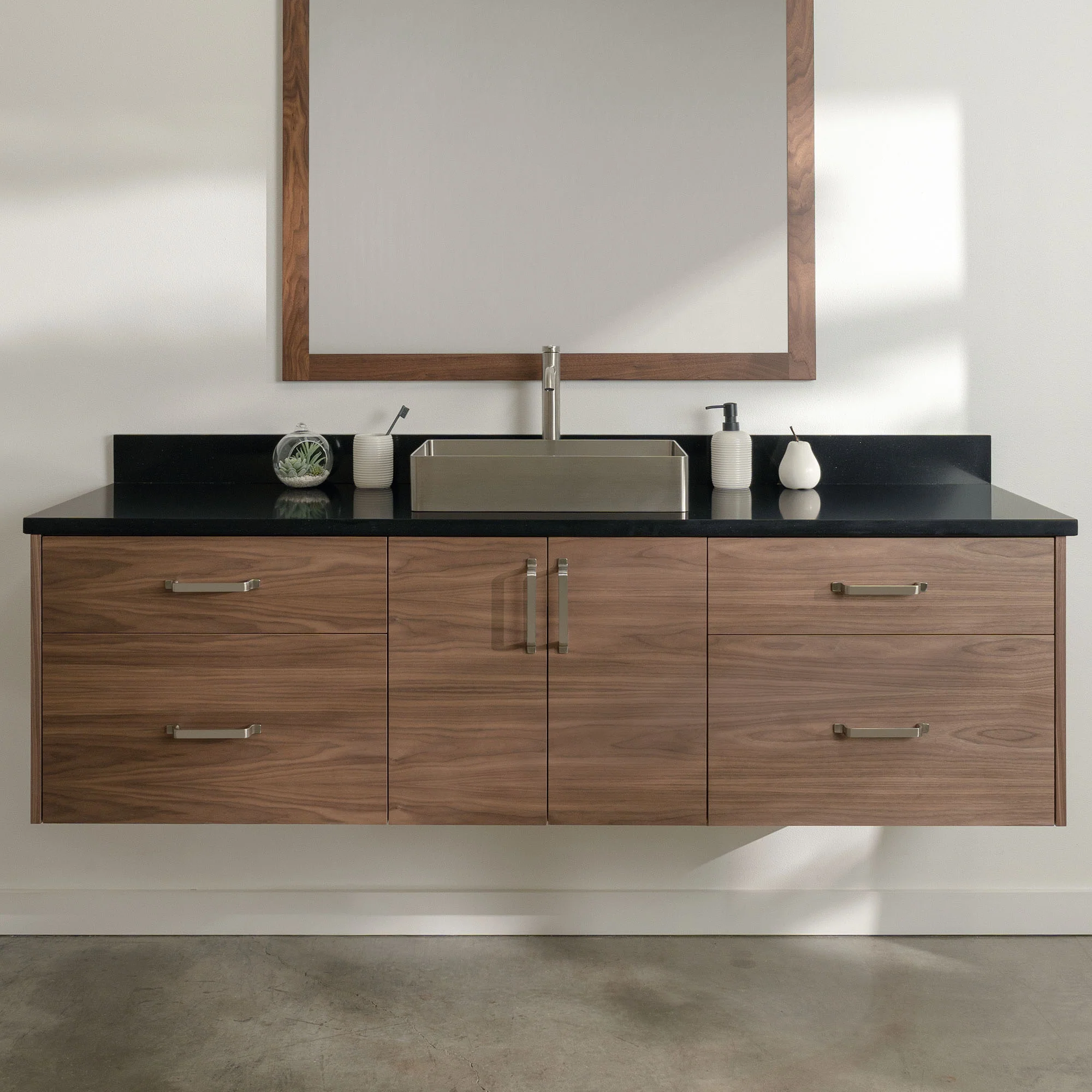 Austin Stainless 72" Wall Mount American Black Walnut Bathroom Vanity - Image 16