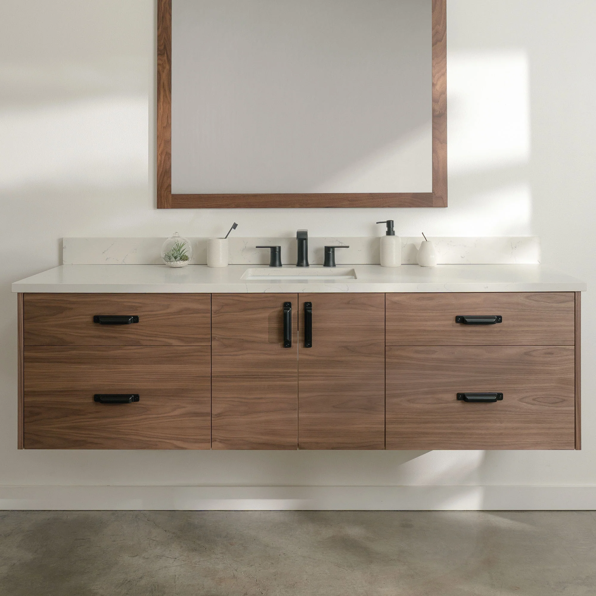 Austin Stainless 72" Wall Mount American Black Walnut Bathroom Vanity - Image 18