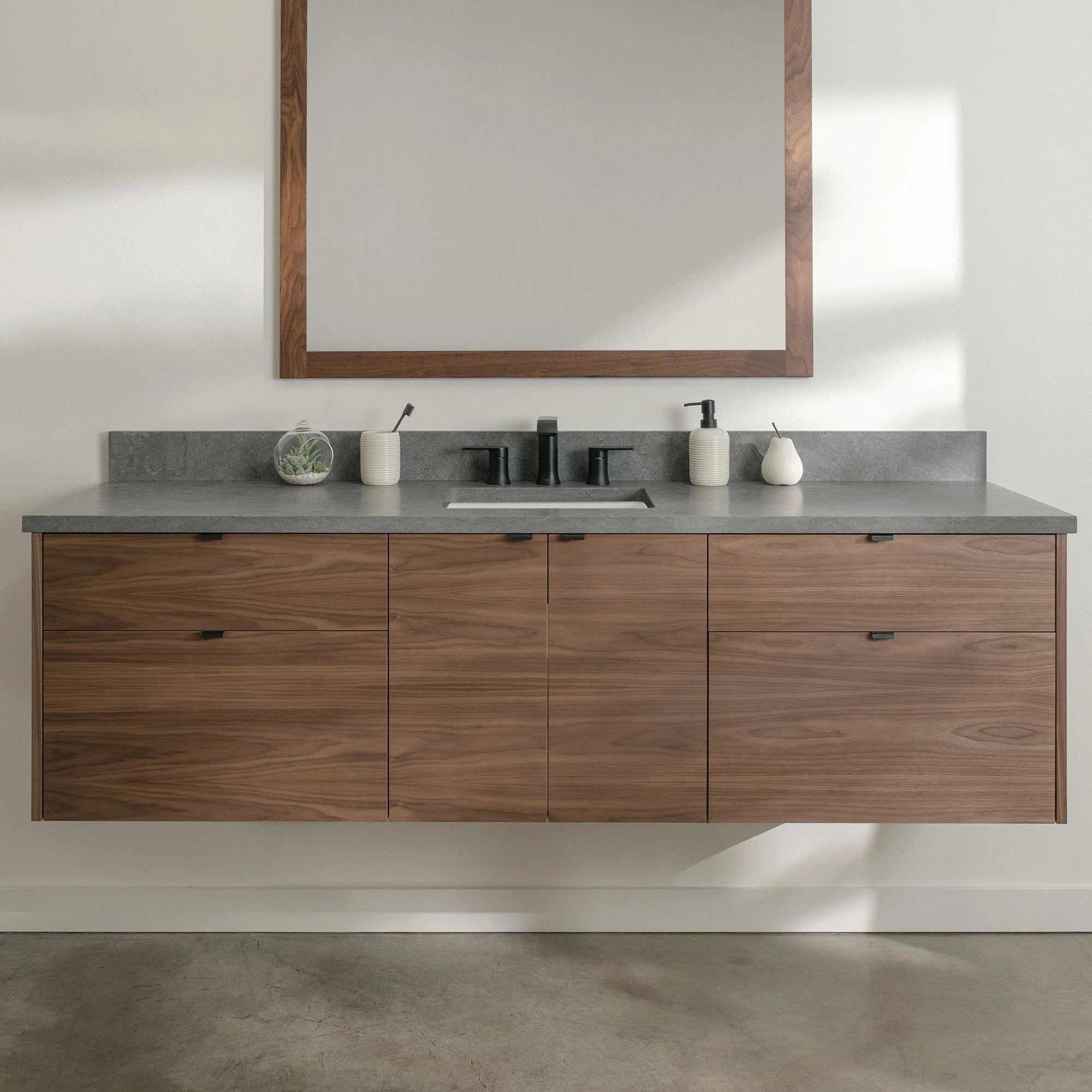 Austin Stainless 72" Wall Mount American Black Walnut Bathroom Vanity - Image 20