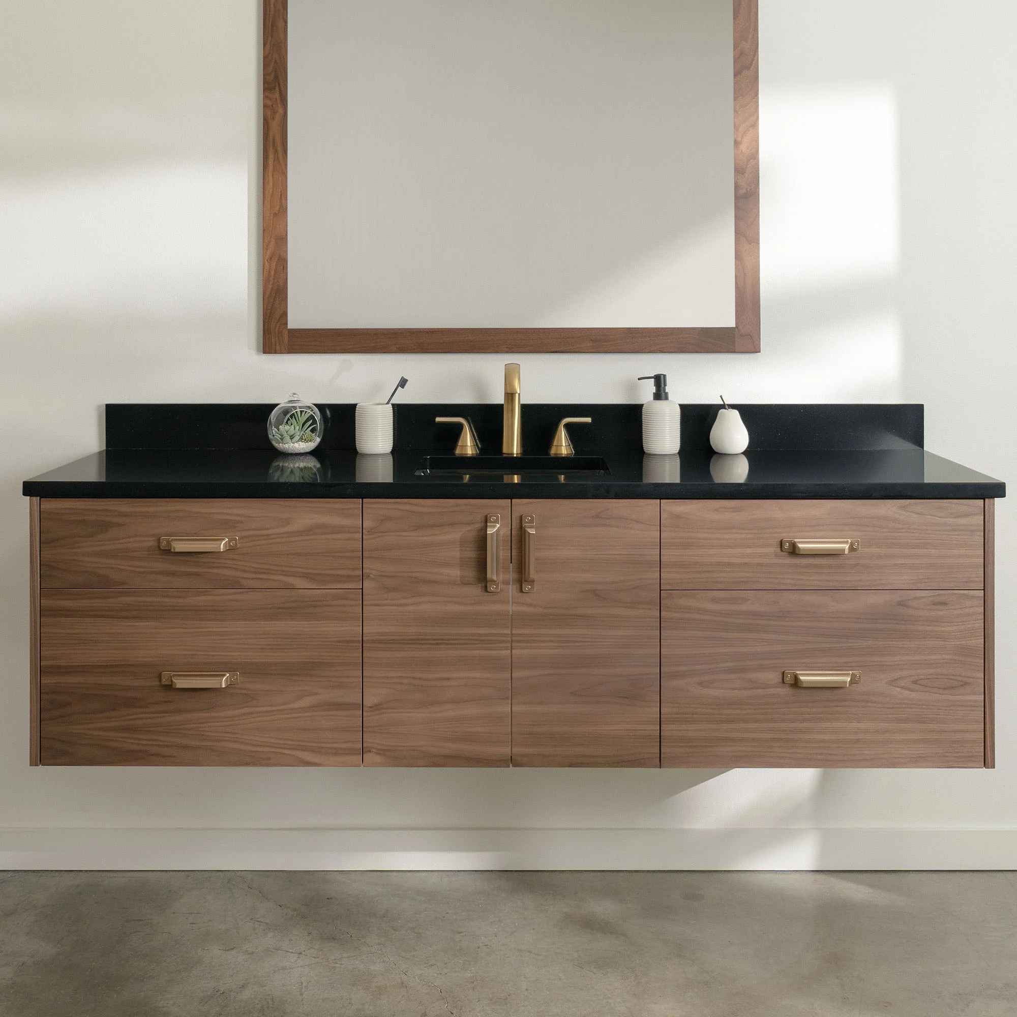 Austin Stainless 72" Wall Mount American Black Walnut Bathroom Vanity - Image 22