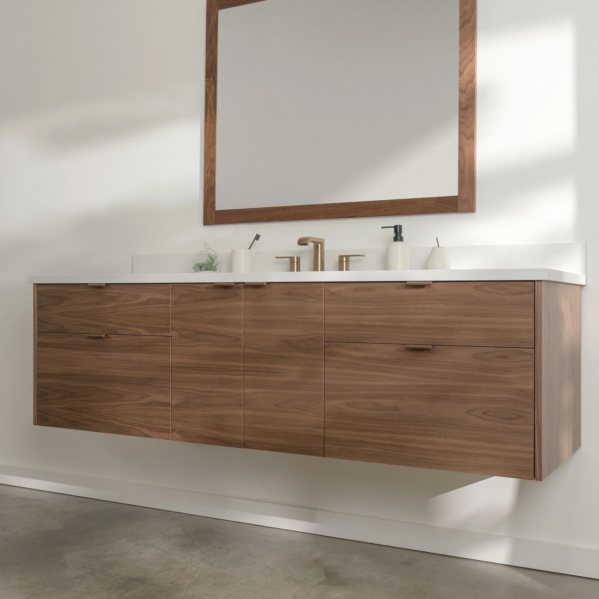 Austin Stainless 72" Wall Mount American Black Walnut Bathroom Vanity - Image 3
