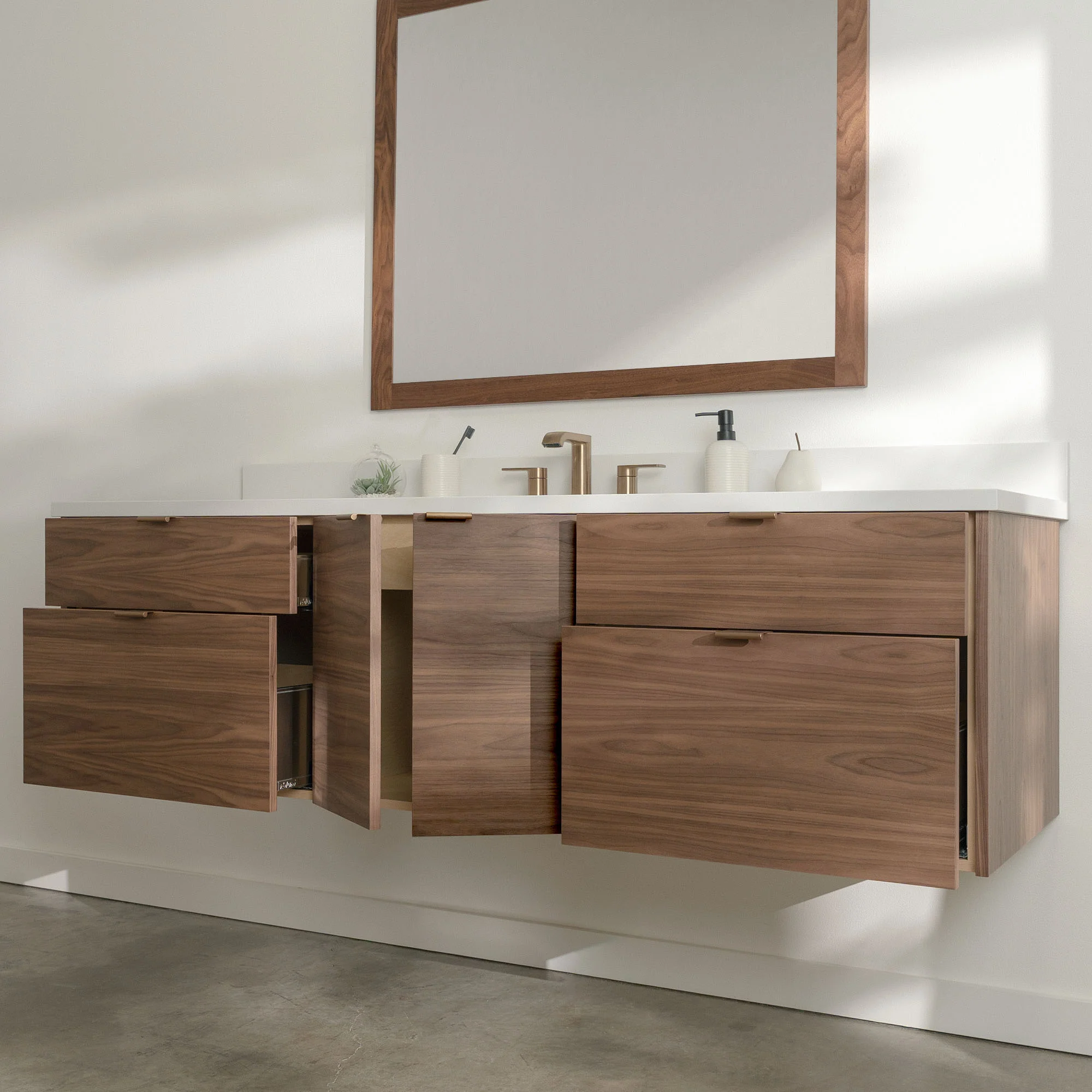 Austin Stainless 72" Wall Mount American Black Walnut Bathroom Vanity - Image 4