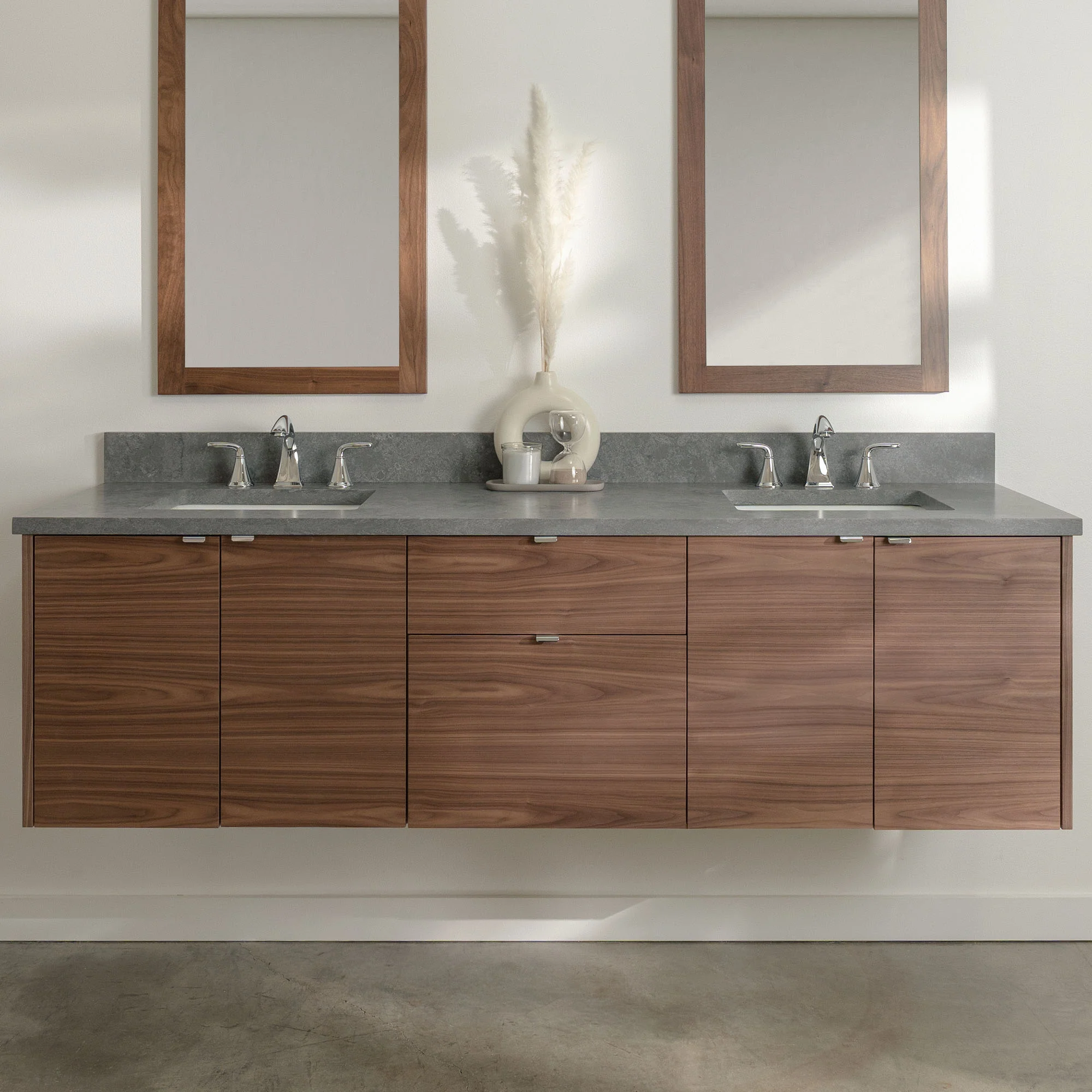 Austin Stainless SLIM 72" Wall Mount American Black Walnut Bathroom Vanity, Double Sink - Image 16